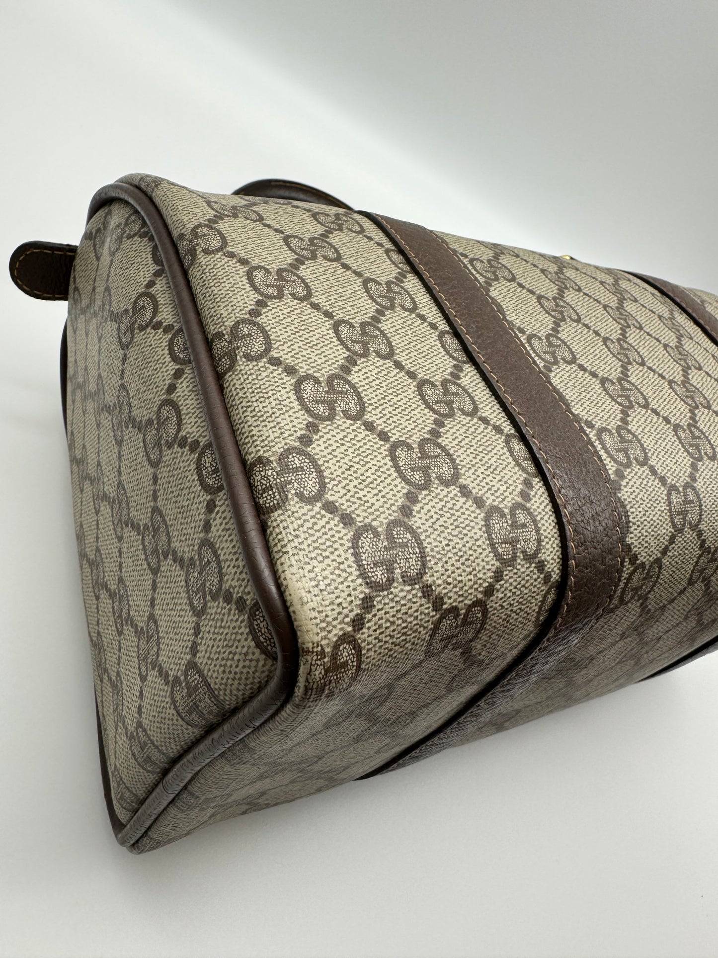 Authentic Gucci Vintage Brown Monogram Coated Canvas Boston Bag