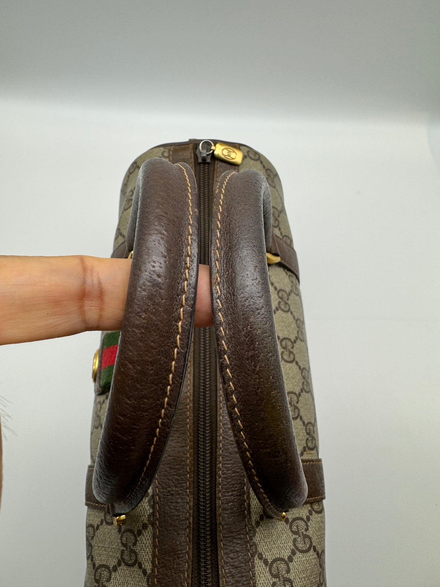 Authentic Gucci Vintage Brown Monogram Coated Canvas Boston Bag