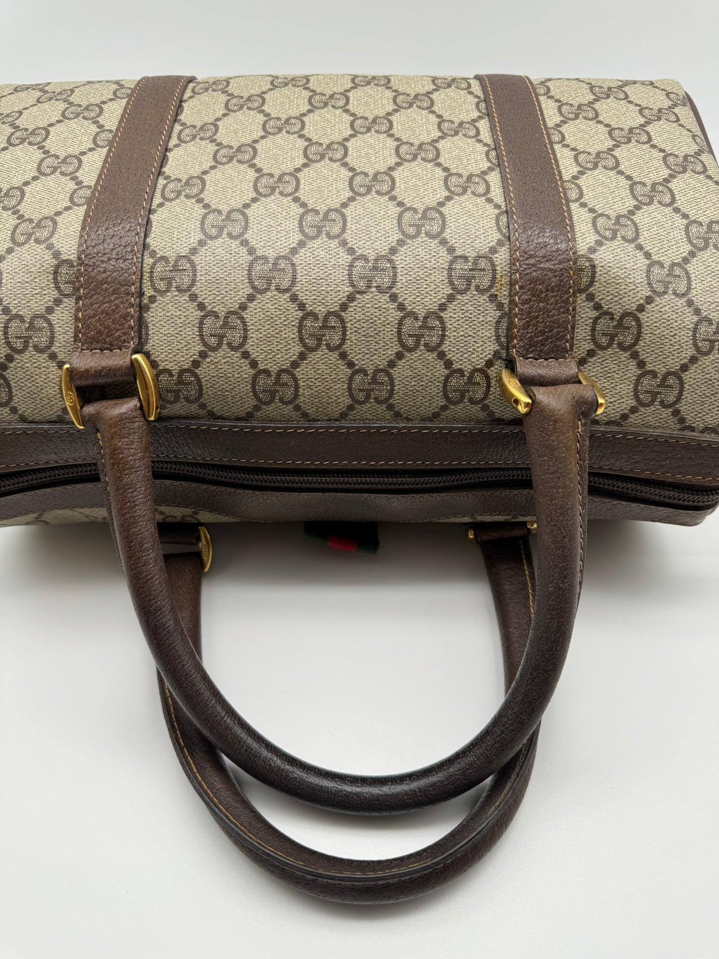 Authentic Gucci Vintage Brown Monogram Coated Canvas Boston Bag