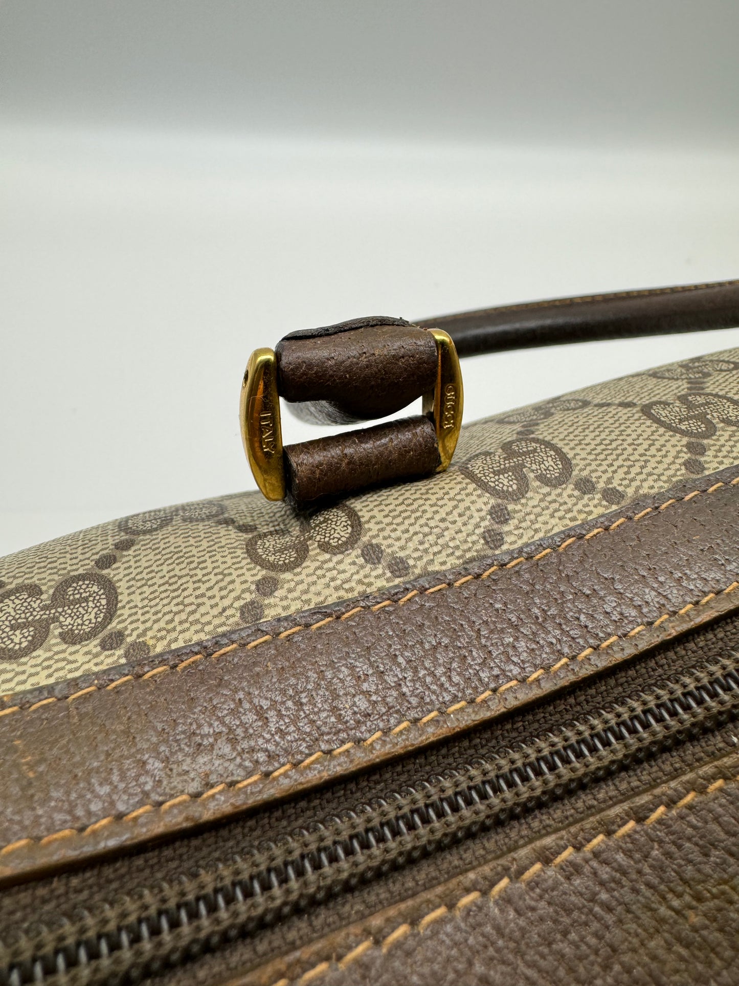 Authentic Gucci Vintage Brown Monogram Coated Canvas Boston Bag