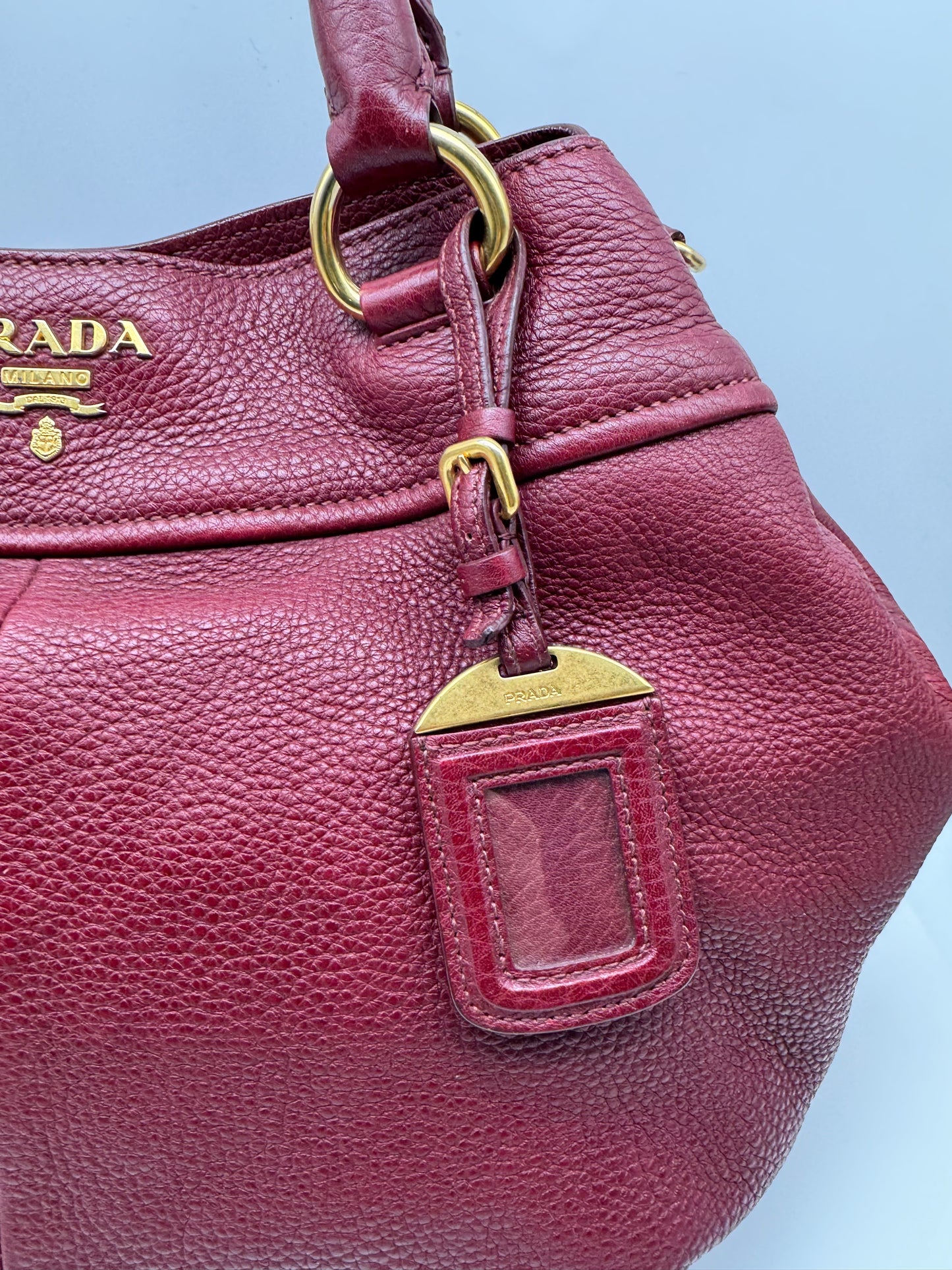 Authentic Prada Bordeaux Red Leather Shoulder Handbag