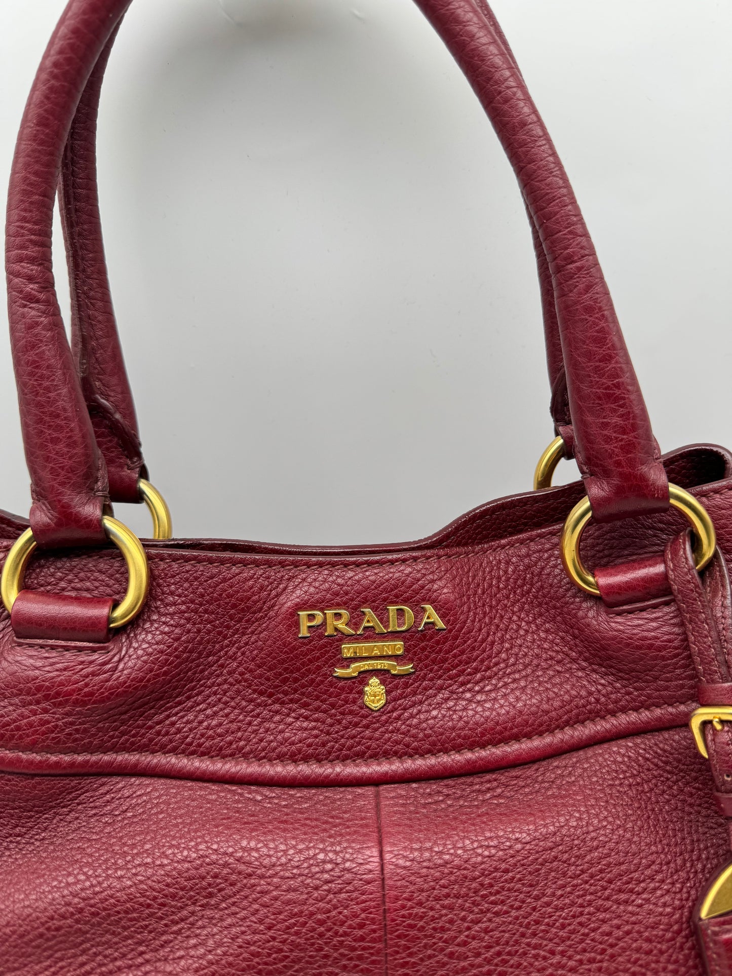 Authentic Prada Bordeaux Red Leather Shoulder Handbag