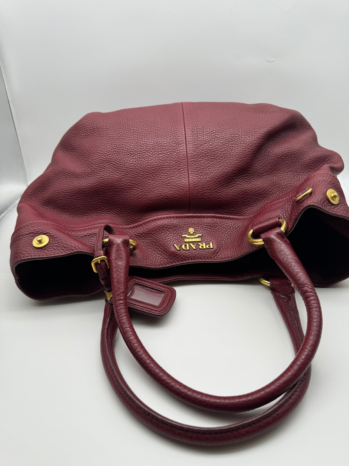 Authentic Prada Bordeaux Red Leather Shoulder Handbag