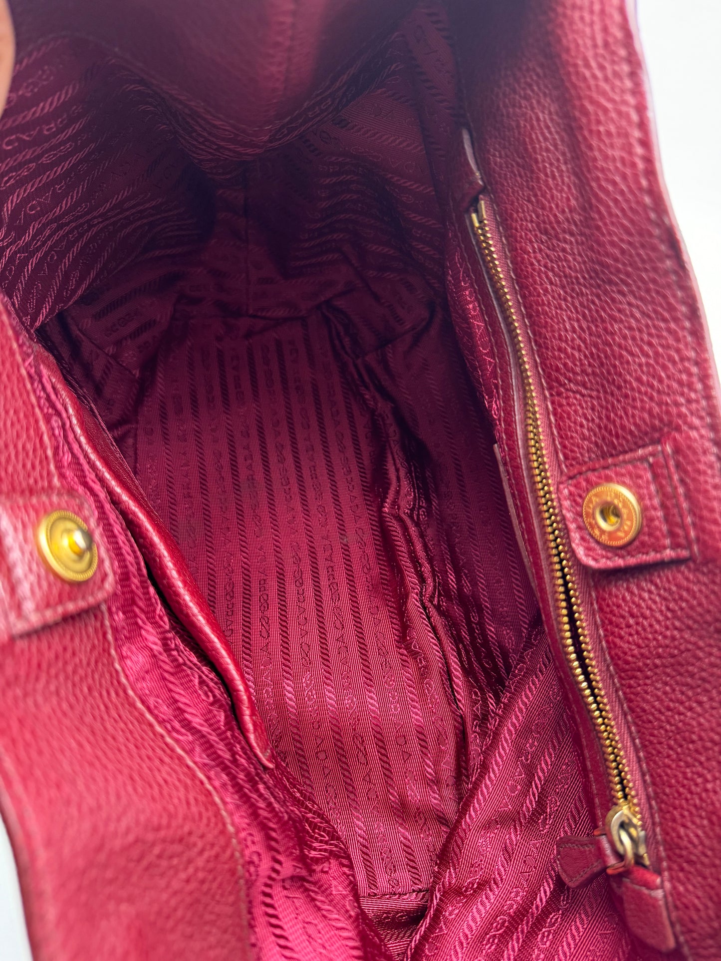 Authentic Prada Bordeaux Red Leather Shoulder Handbag