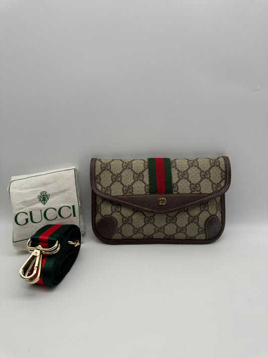 Authentic GUCCI Vintage Sherry Line Small Clutch Added Strap