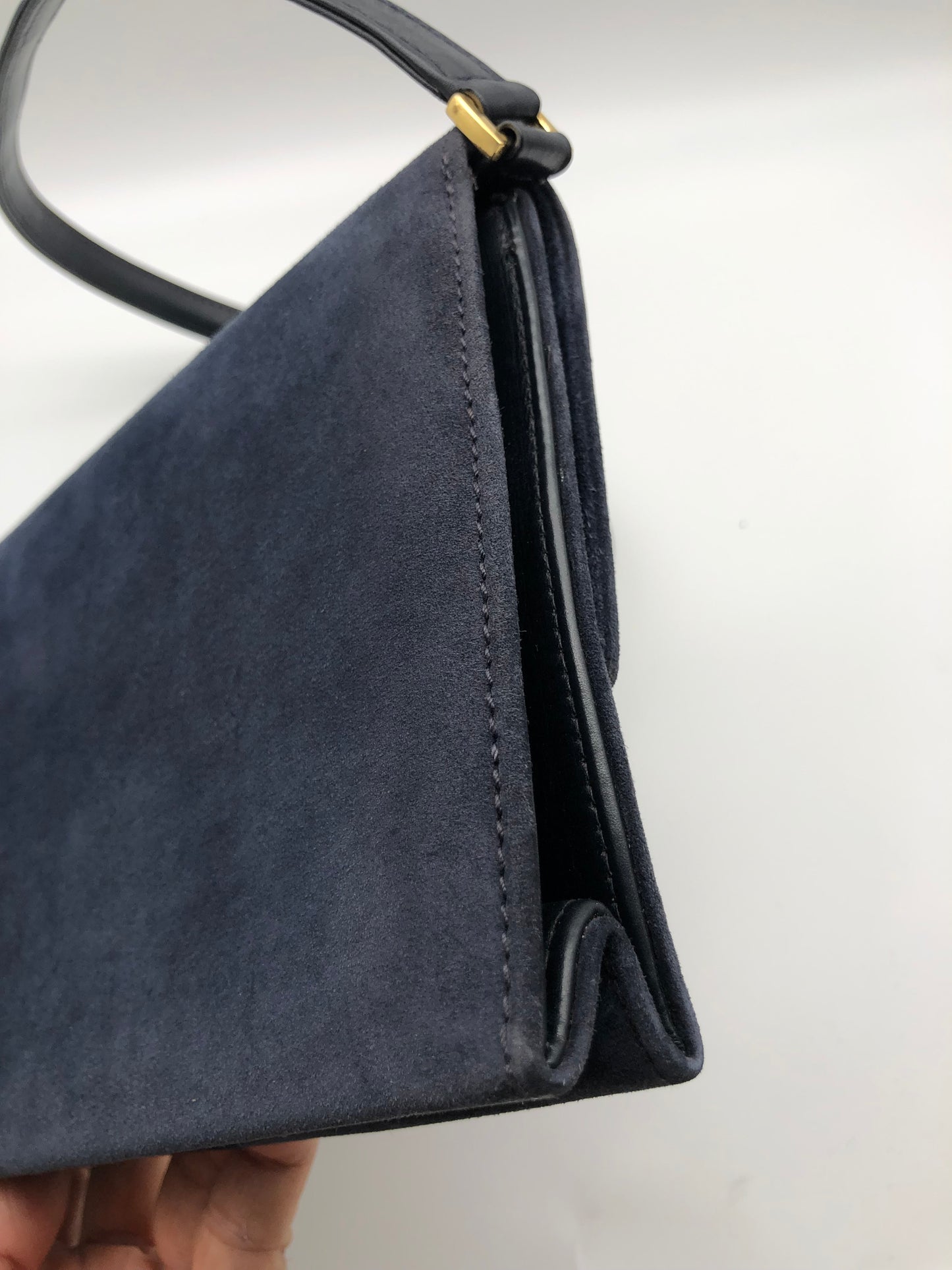 Authentic Gucci Vintage 1970s Navy Blue Suede Clutch Shoulder Bag
