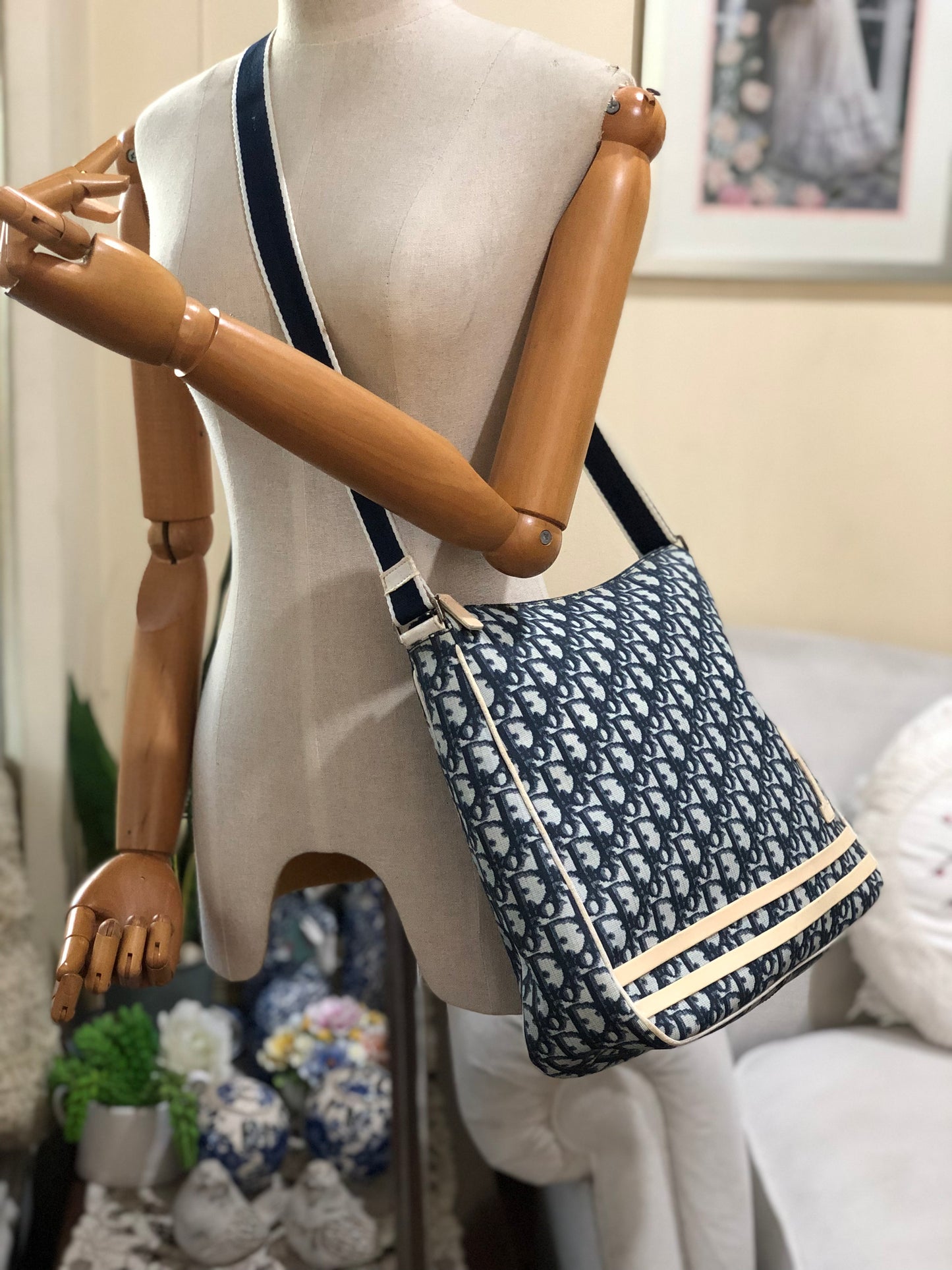 Authentic Dior Navy Blue Trotter Messenger Bag