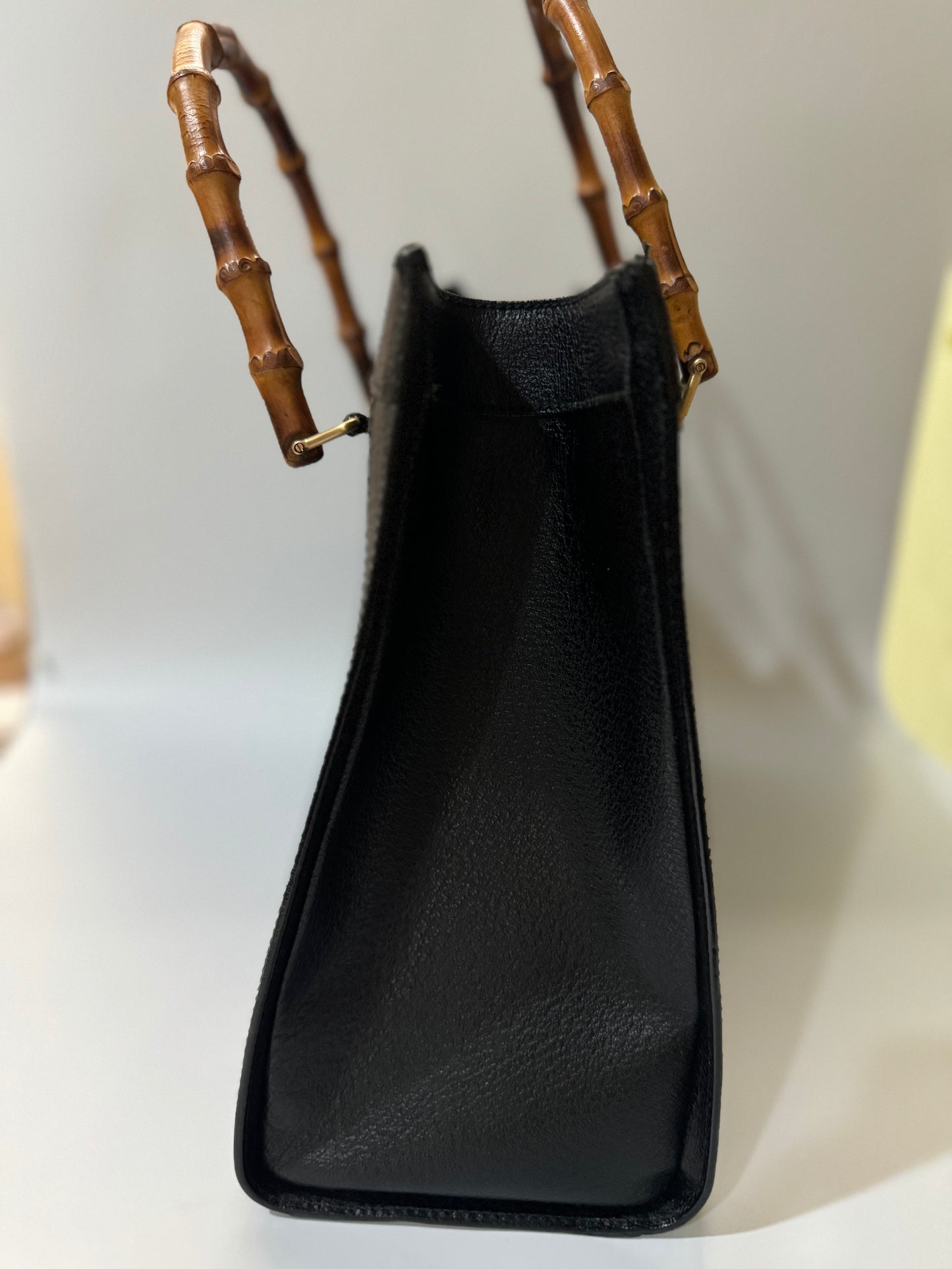 Authentic GUCCI Vintage Bamboo Handles Black Leather Diana Tote