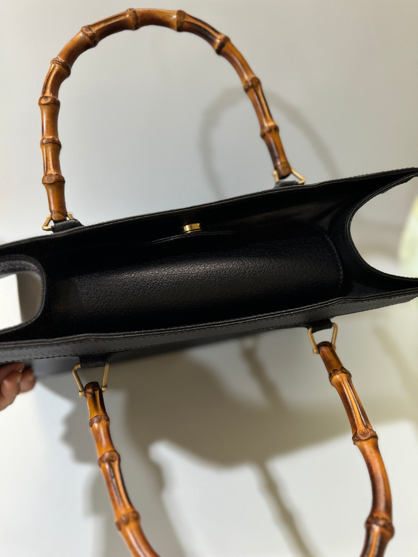 Authentic GUCCI Vintage Bamboo Handles Black Leather Diana Tote