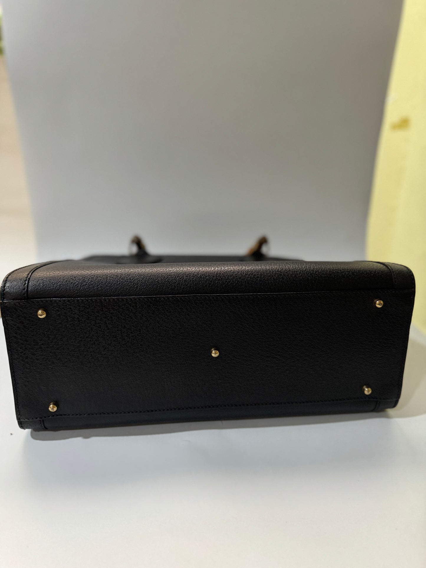 Authentic GUCCI Vintage Bamboo Handles Black Leather Diana Tote