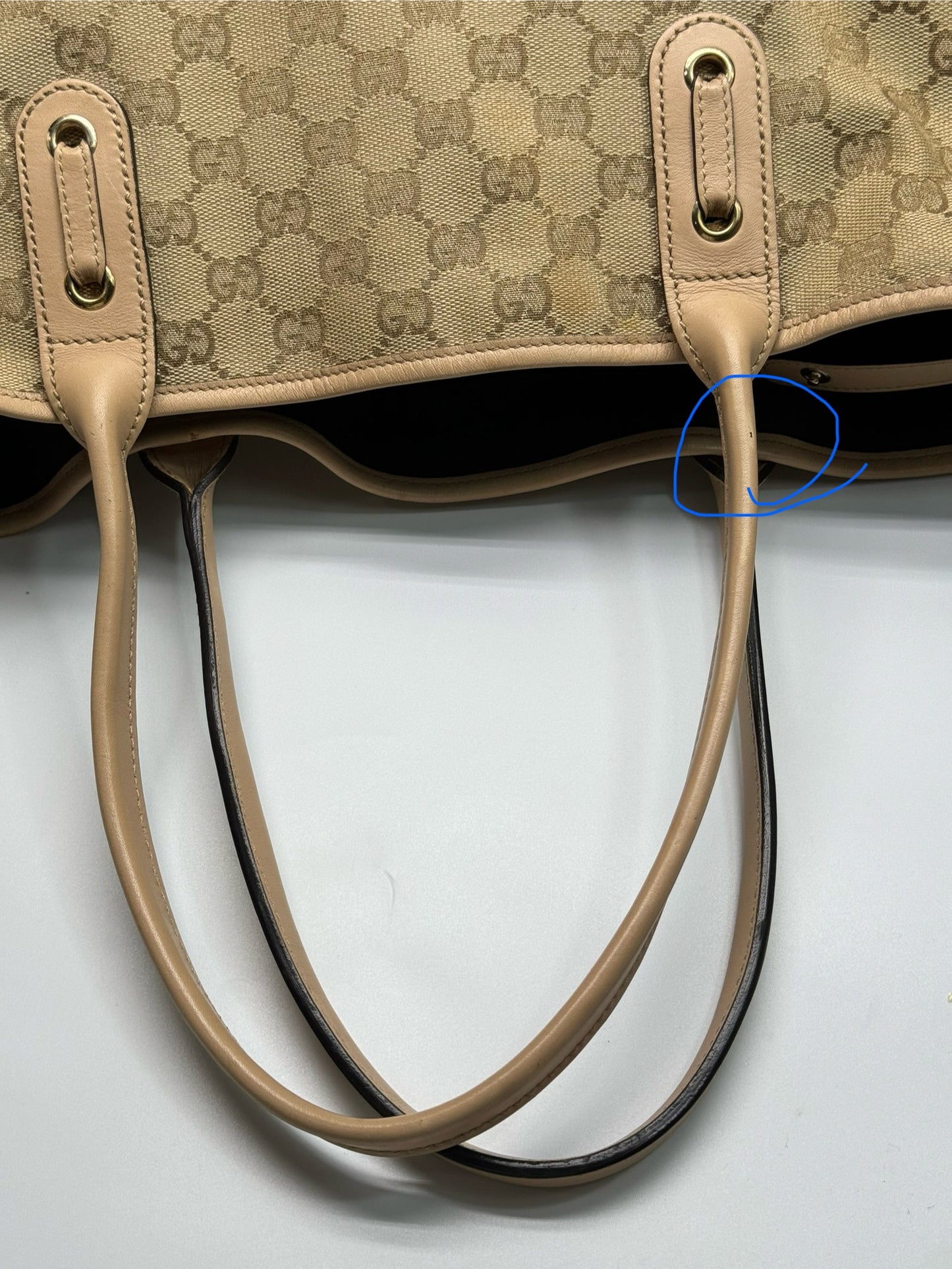 Authentic Gucci Princy Beige Cloth Pink Leather Trim Tote