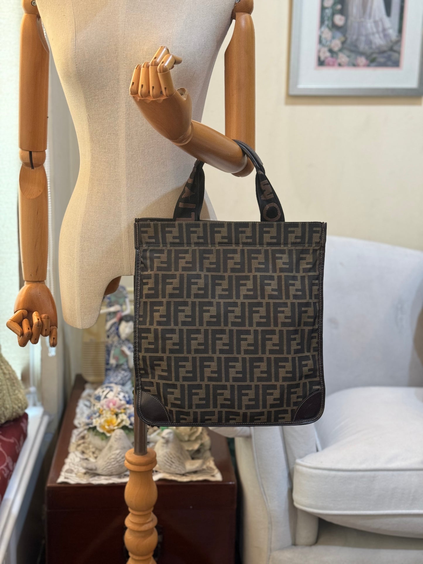 Authentic Fendi Brown FF Zucca Foldable Shopping Tote