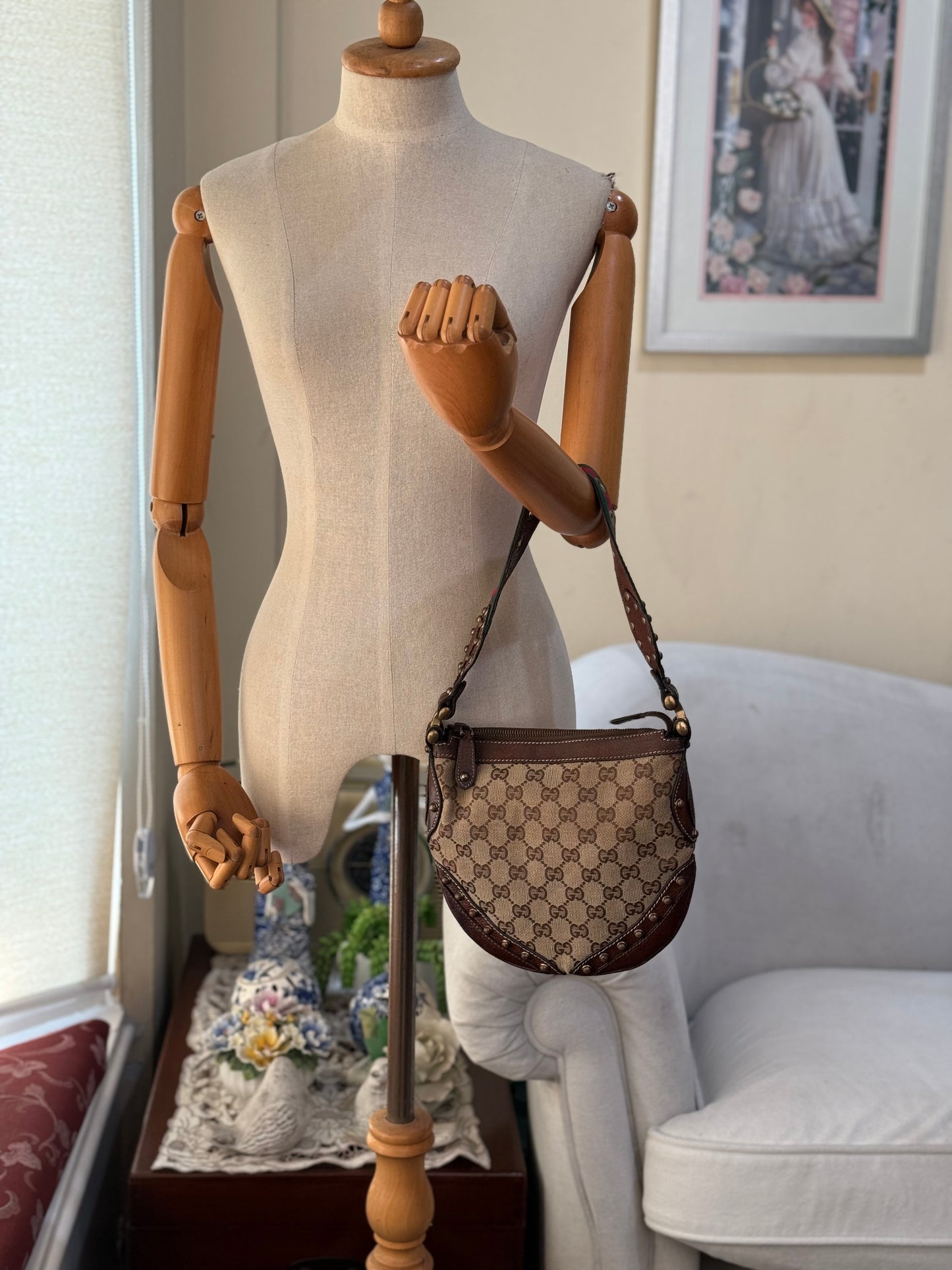 Authentic GUCCI Pelham Small Hobo Studded Shoulder Bag