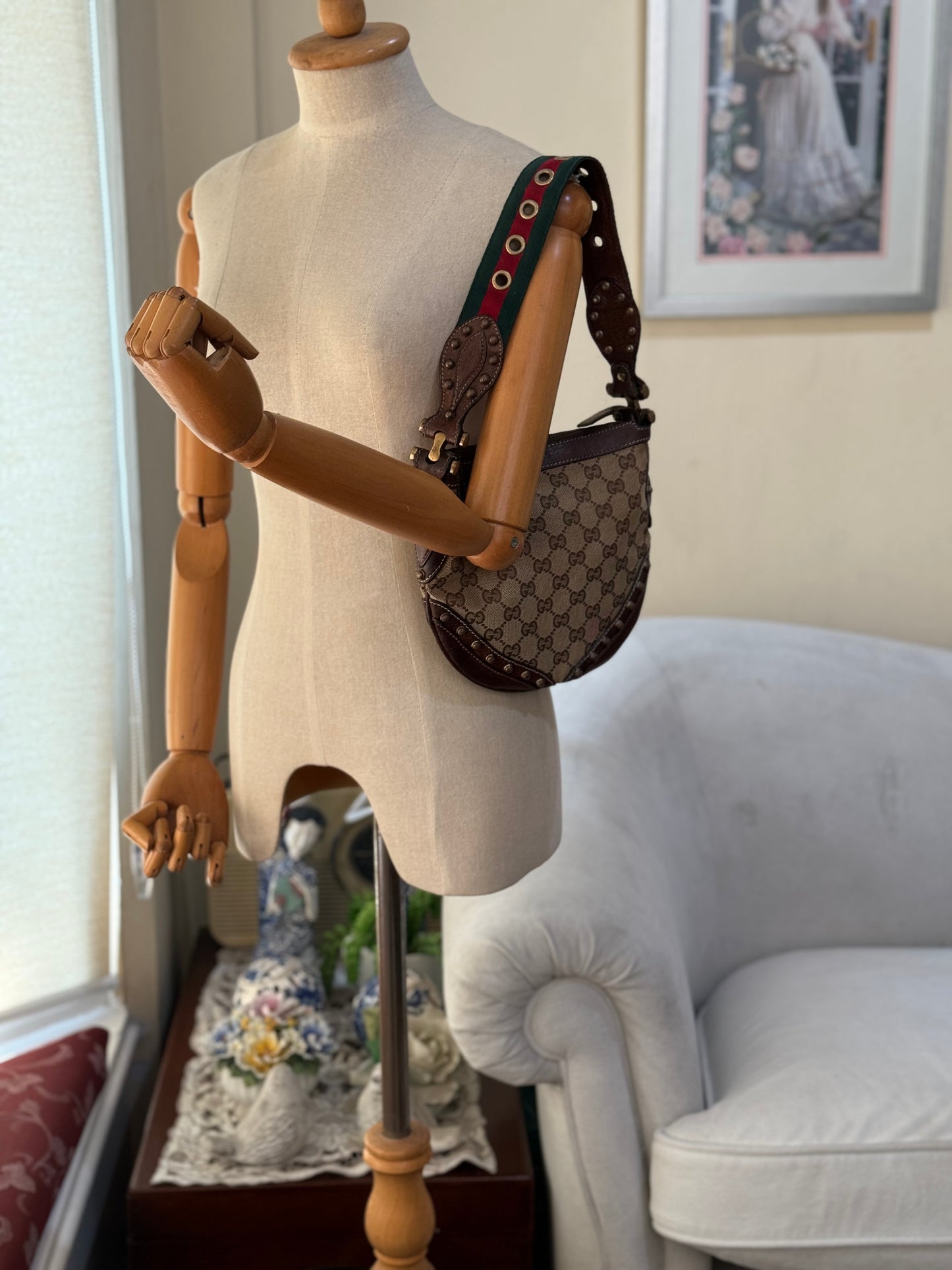 Authentic GUCCI Pelham Small Hobo Studded Shoulder Bag