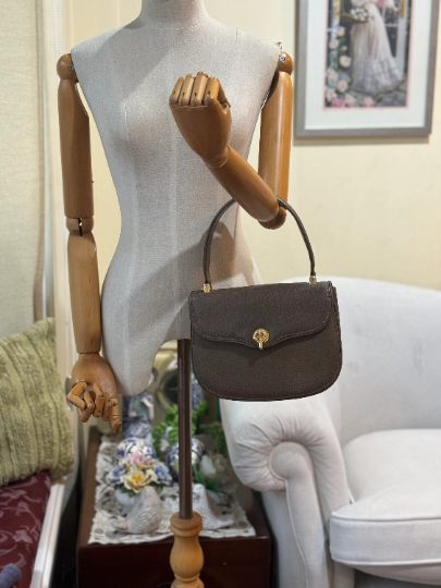 Authentic GUCCI Vintage Brown Leather Top Handbag