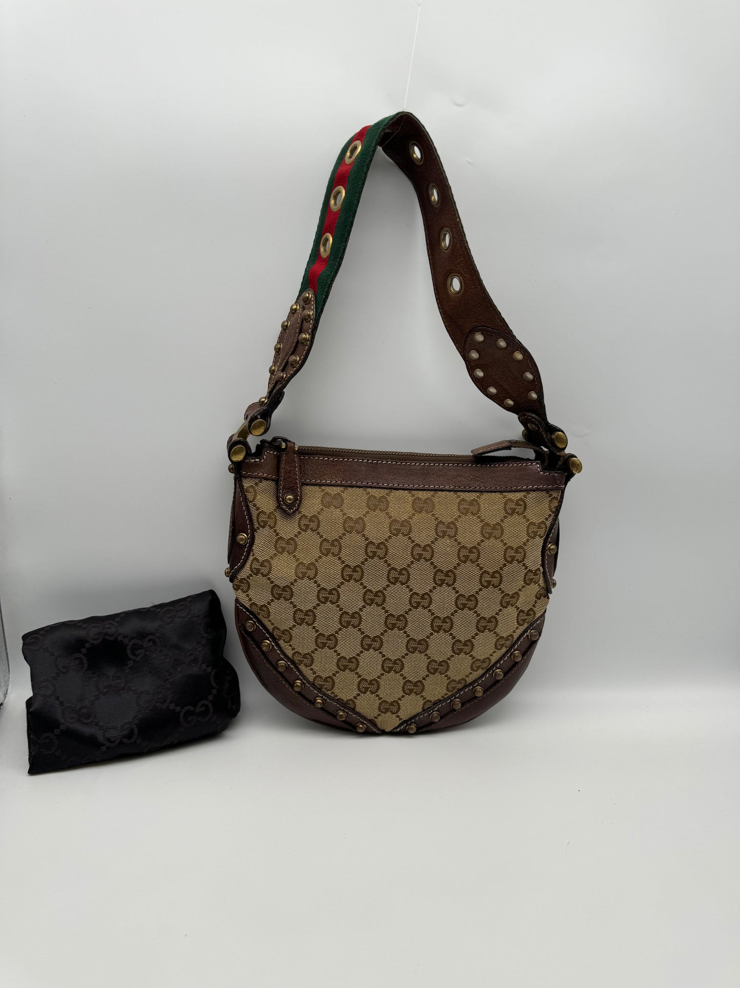 Authentic GUCCI Pelham Small Hobo Studded Shoulder Bag