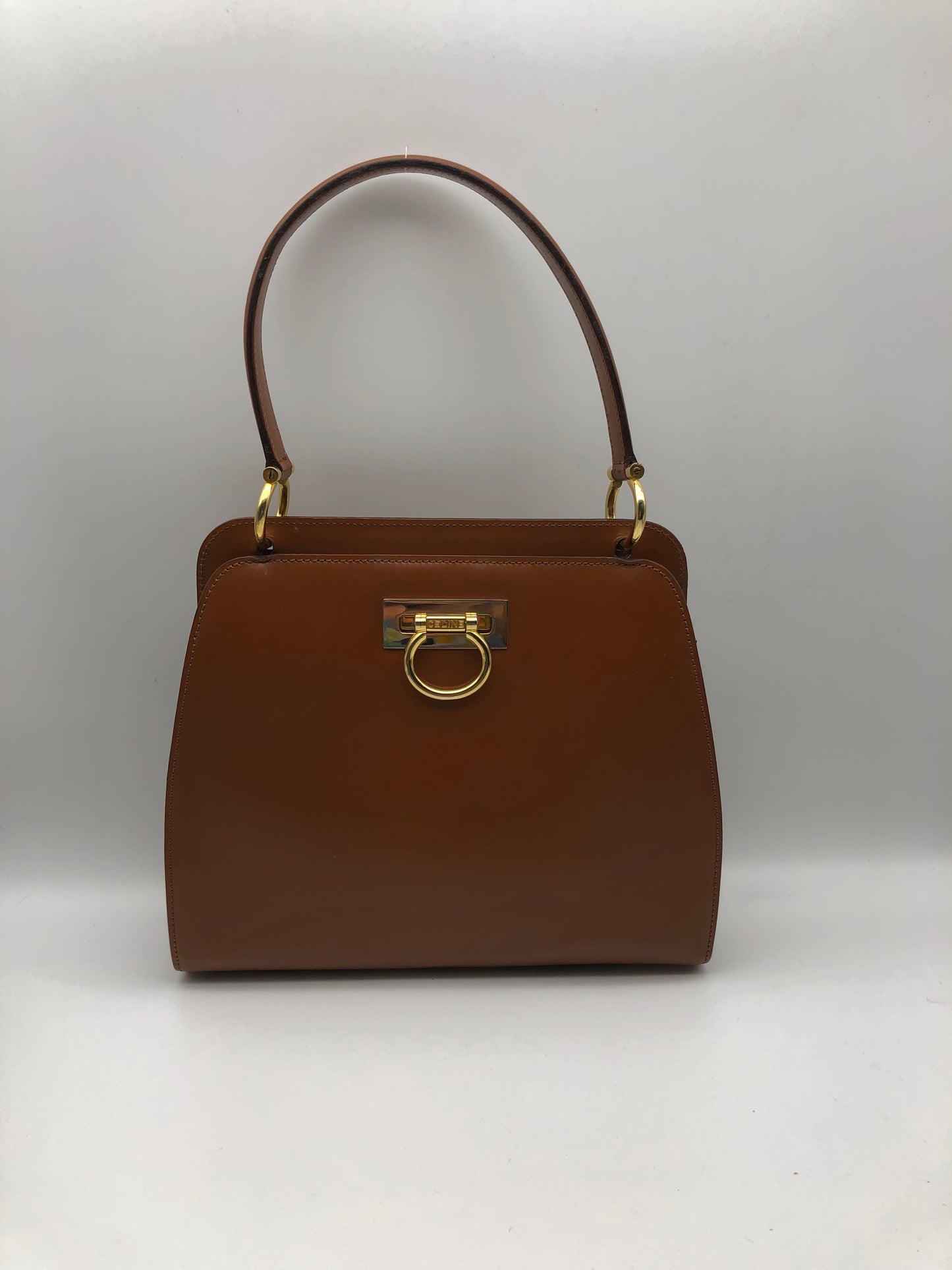 Authentic Celine Vintage Caramel Brown Leather Handbag