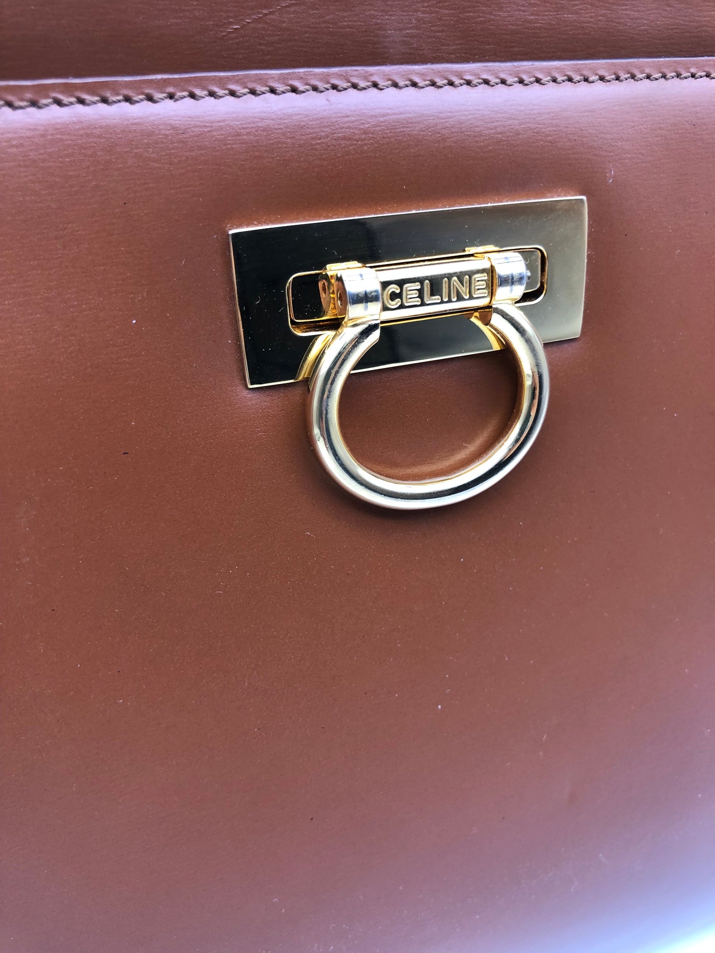 Authentic Celine Vintage Caramel Brown Leather Handbag