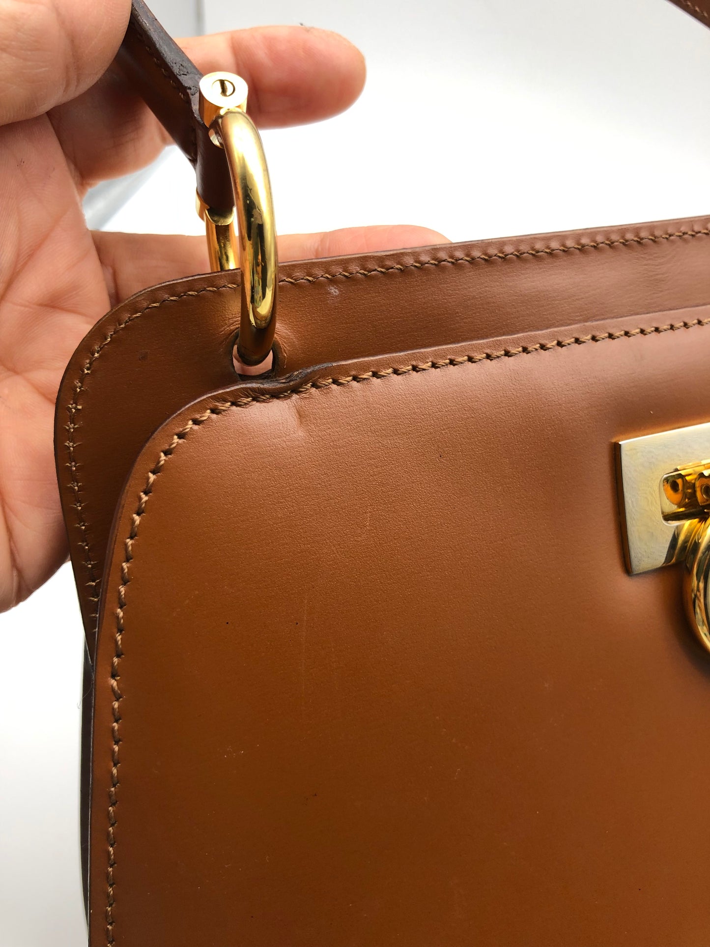 Authentic Celine Vintage Caramel Brown Leather Handbag