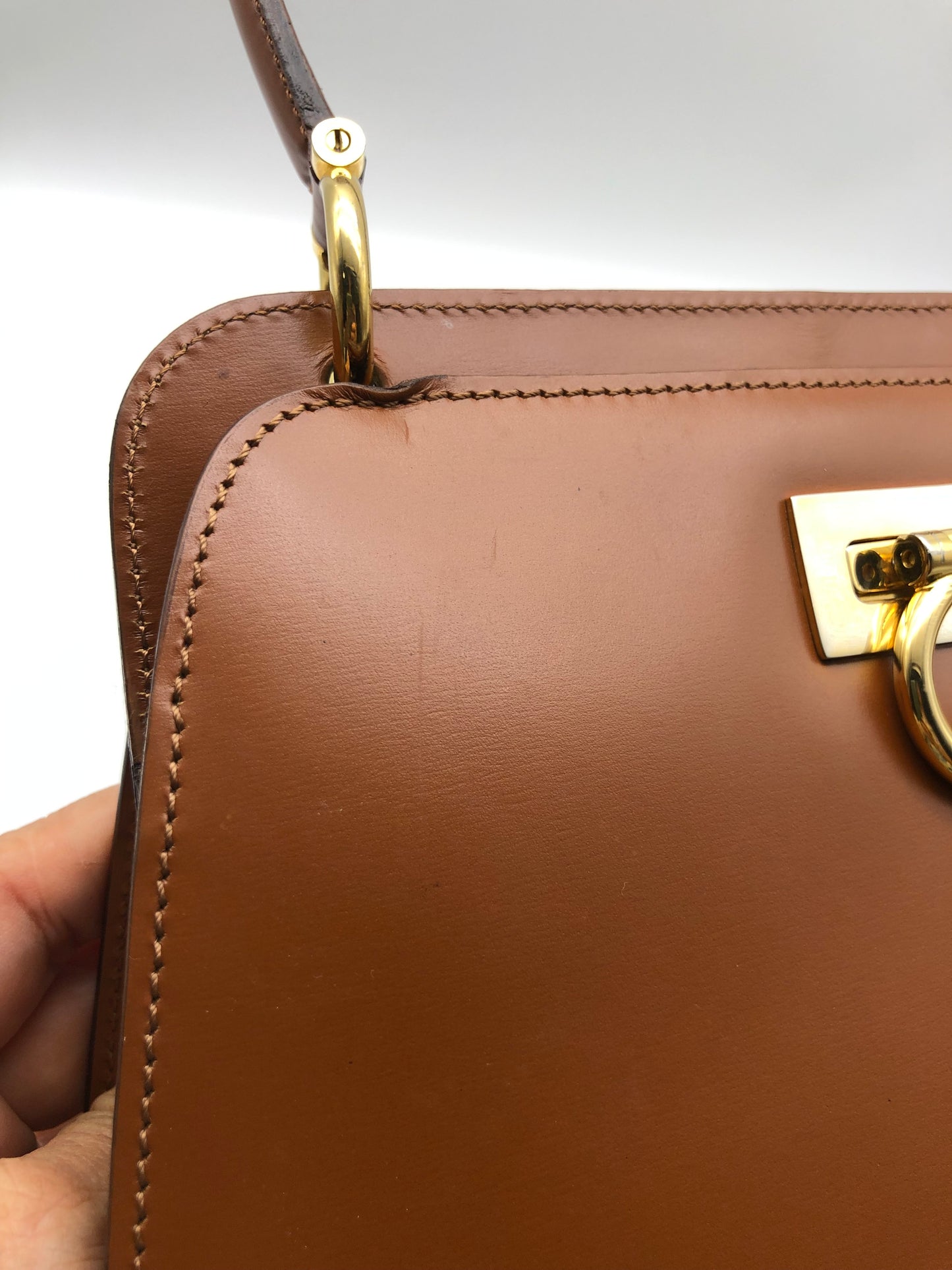 Authentic Celine Vintage Caramel Brown Leather Handbag