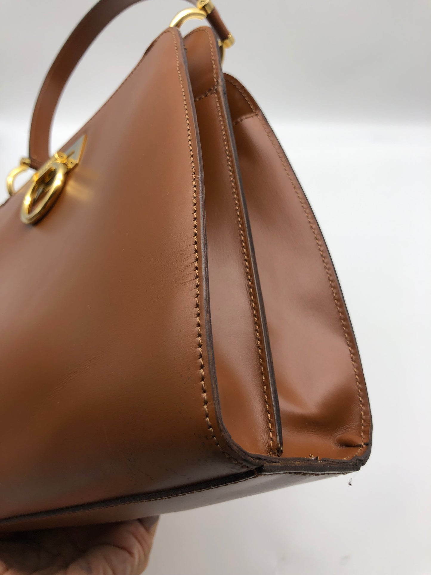 Authentic Celine Vintage Caramel Brown Leather Handbag