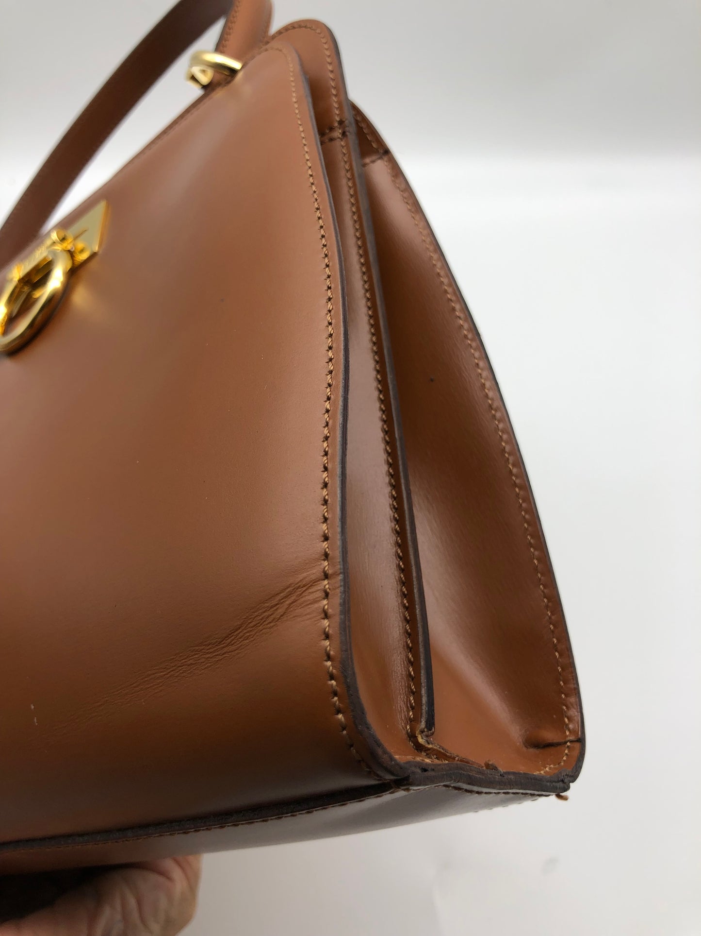 Authentic Celine Vintage Caramel Brown Leather Handbag