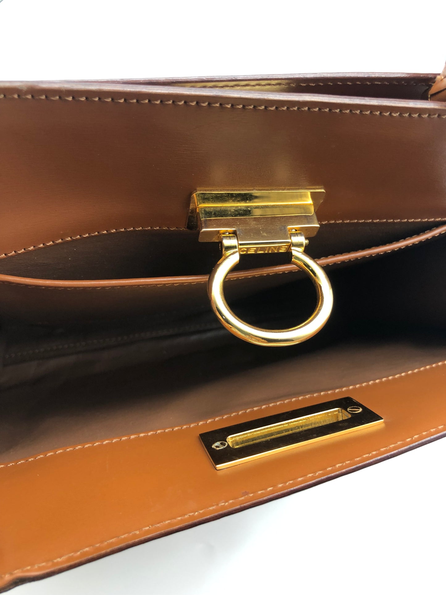 Authentic Celine Vintage Caramel Brown Leather Handbag