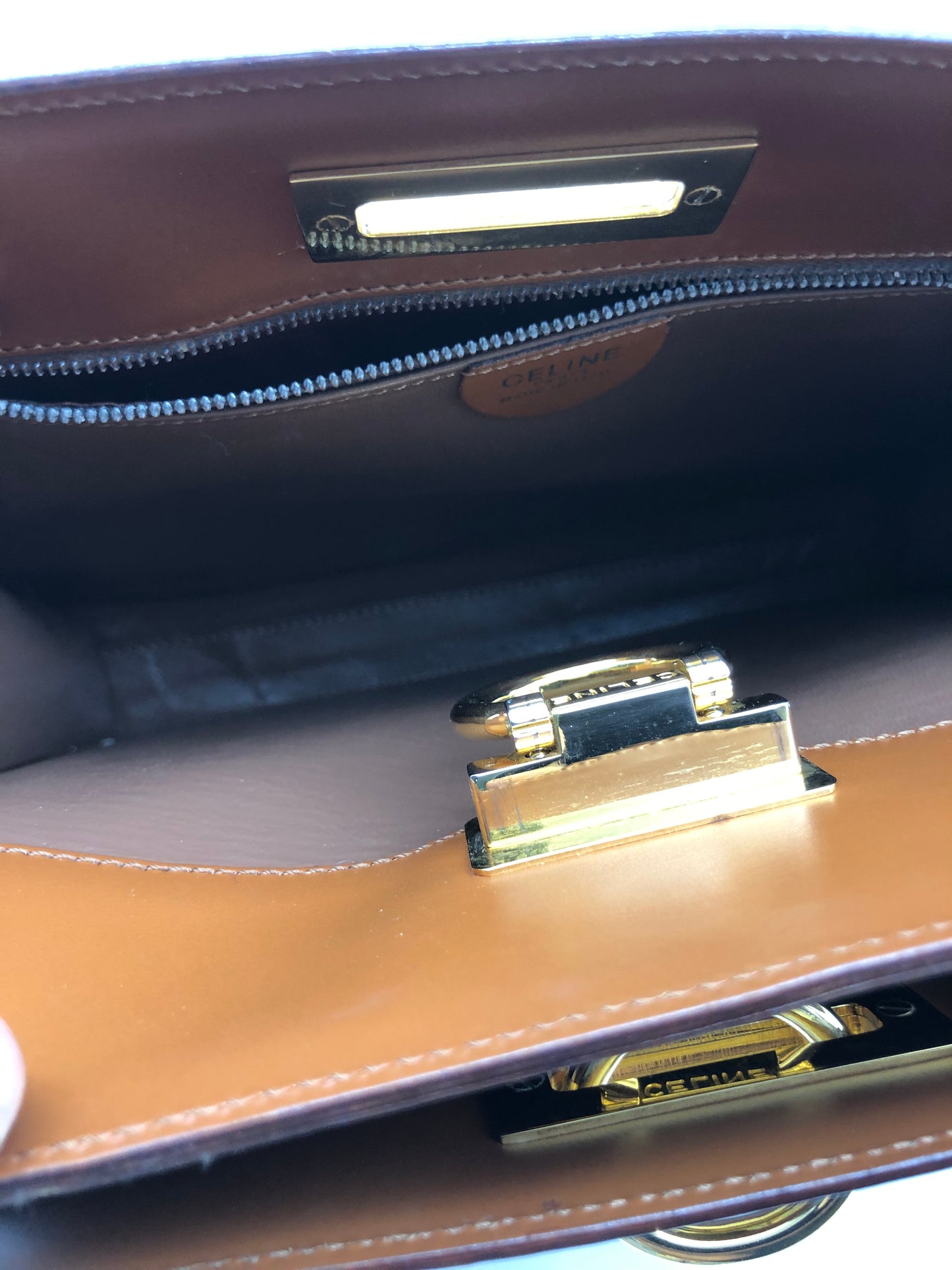 Authentic Celine Vintage Caramel Brown Leather Handbag