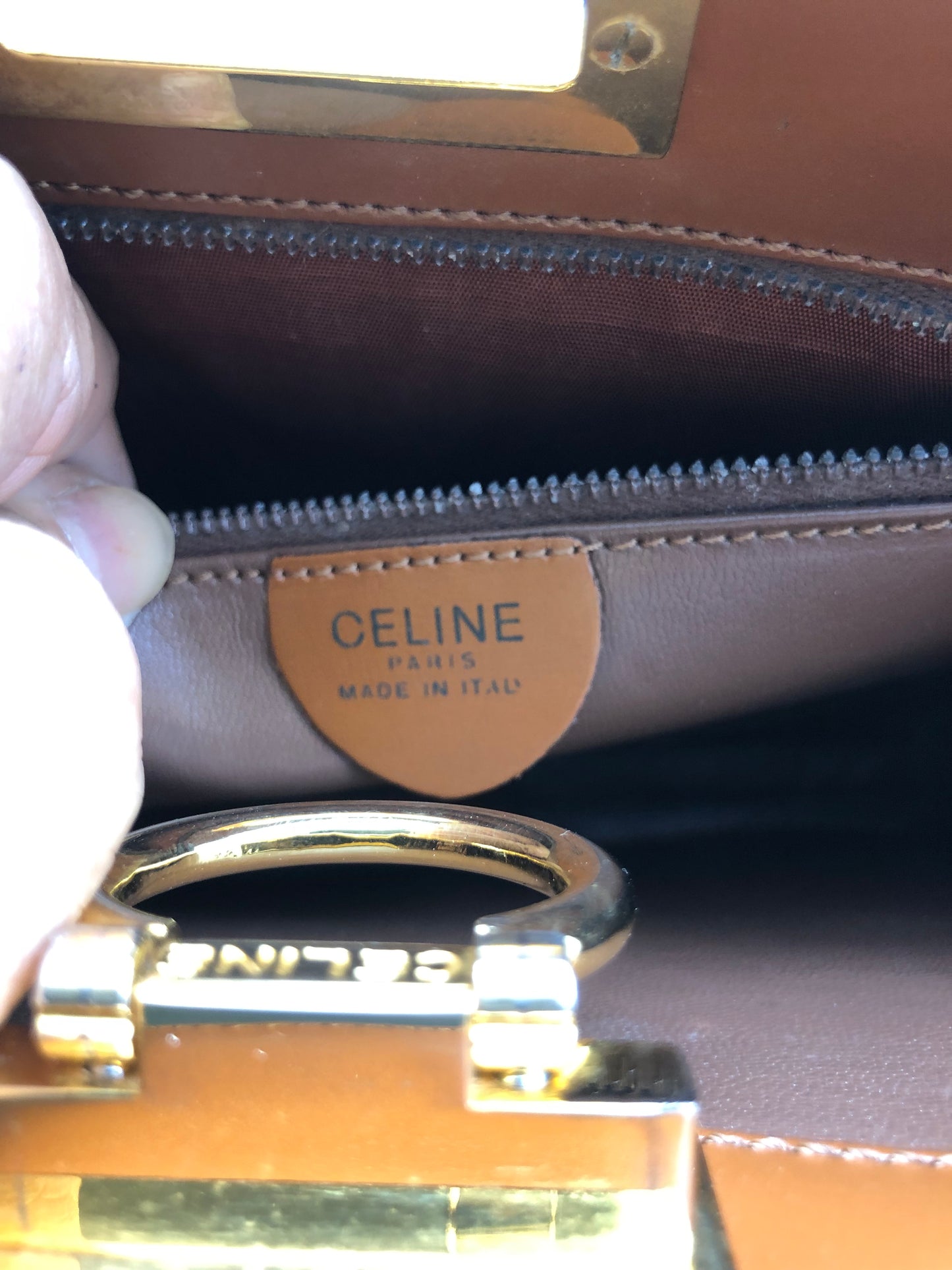 Authentic Celine Vintage Caramel Brown Leather Handbag