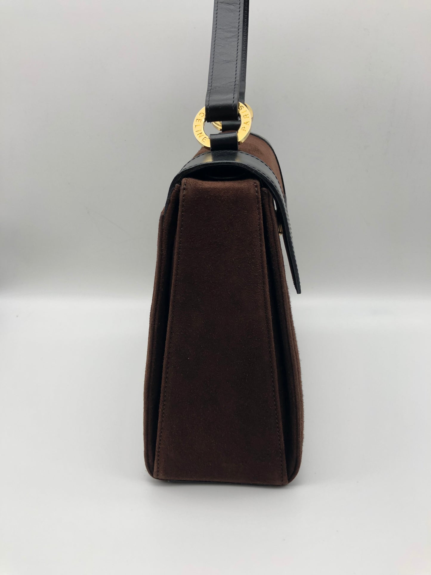 Authentic Celine Vintage Dark Brown Suede Handbag