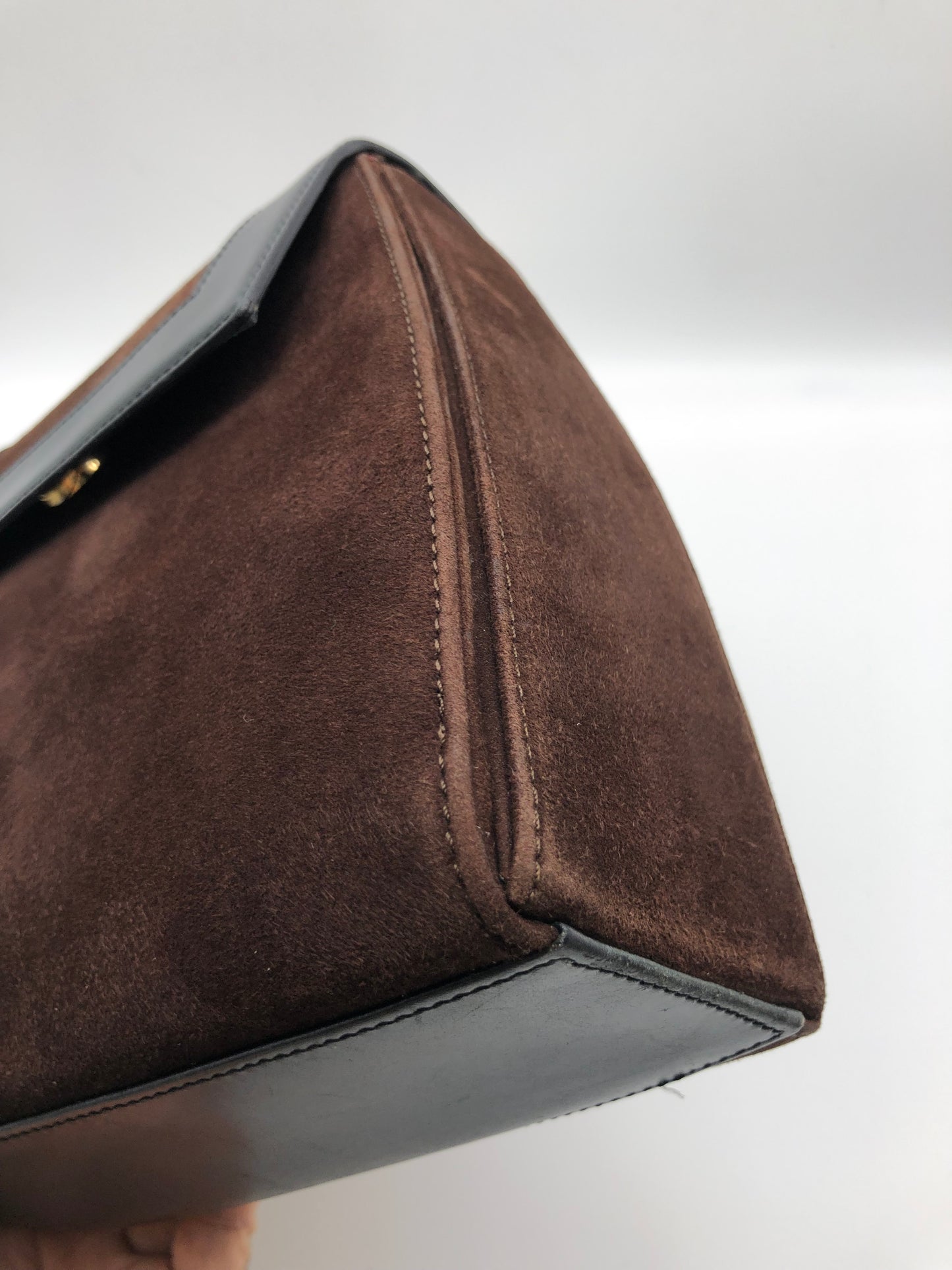 Authentic Celine Vintage Dark Brown Suede Handbag