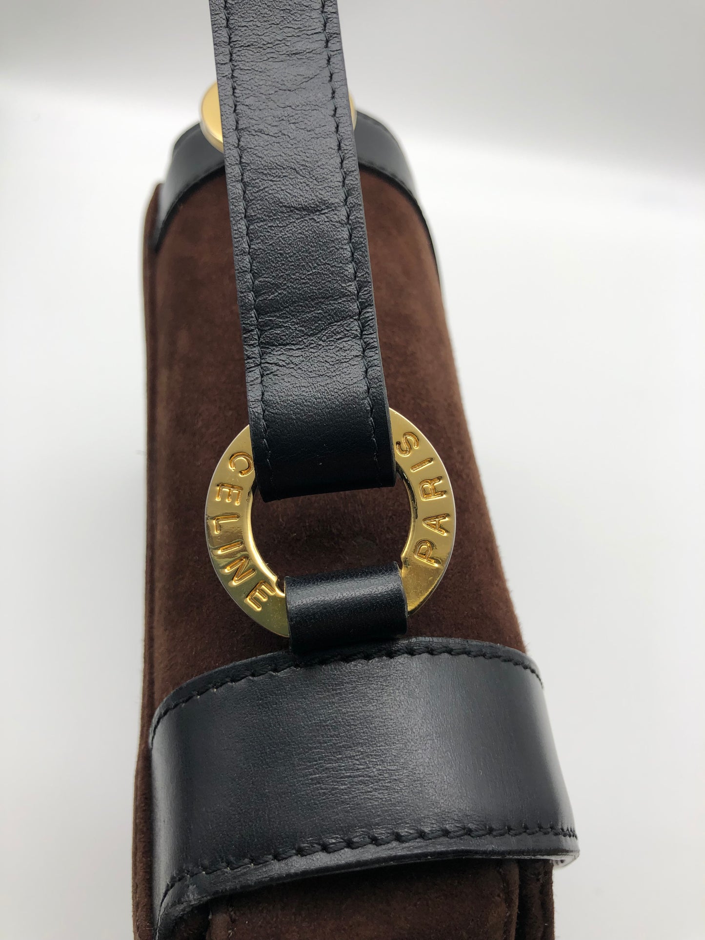 Authentic Celine Vintage Dark Brown Suede Handbag