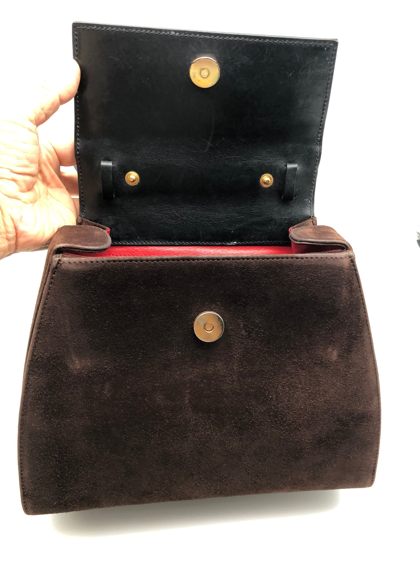 Authentic Celine Vintage Dark Brown Suede Handbag