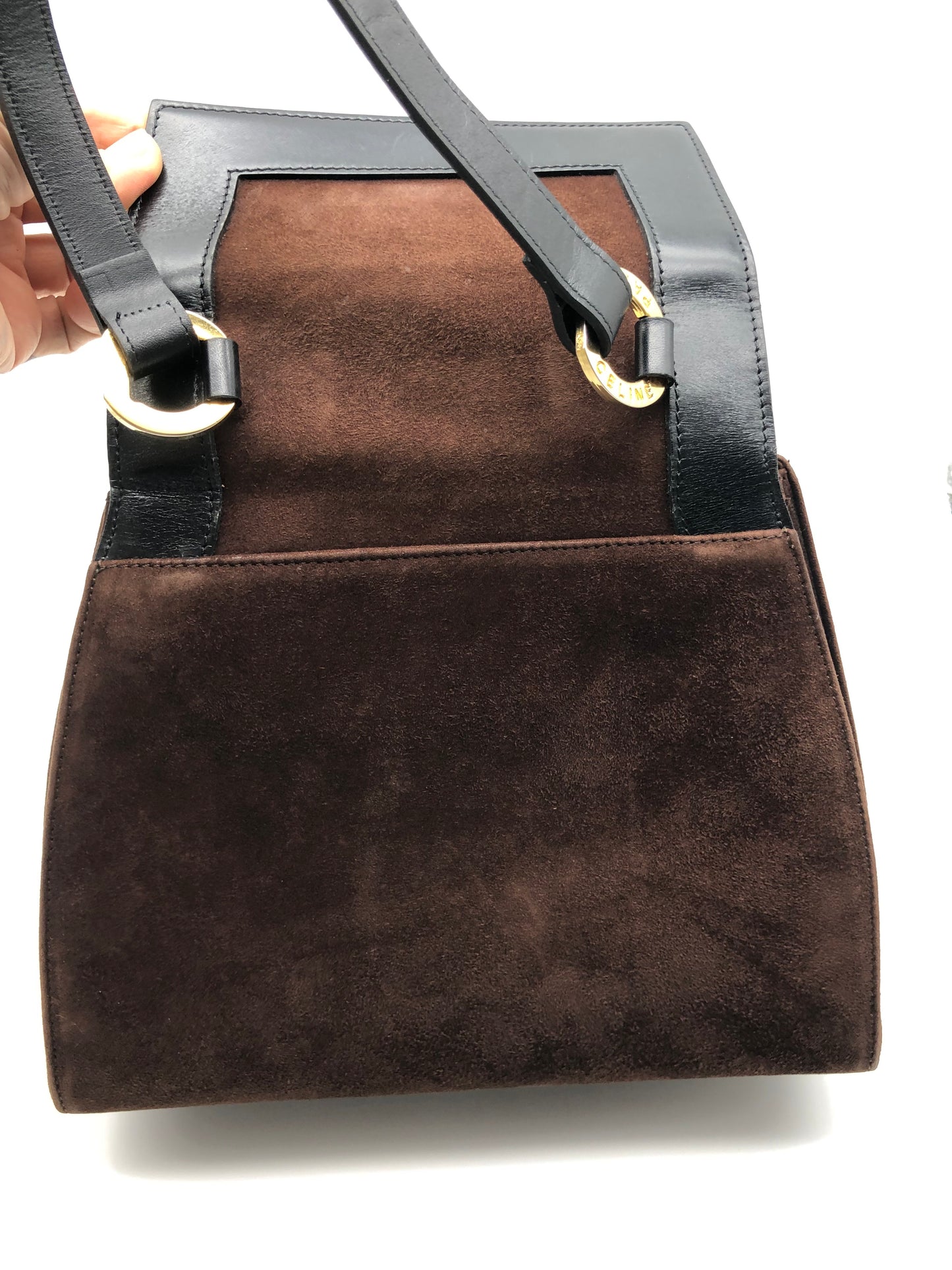 Authentic Celine Vintage Dark Brown Suede Handbag