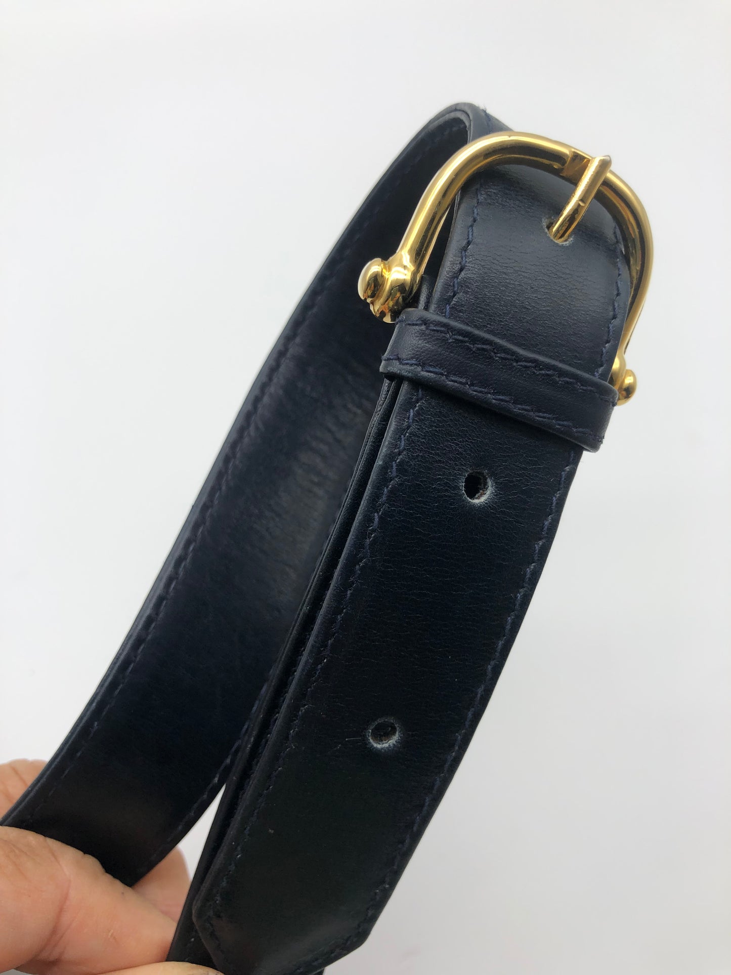 Authentic Celine Vintage 1970s Navy Blue Horse Carriage Shoulder Bag