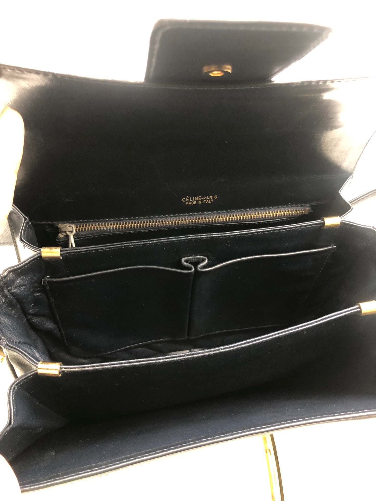 Authentic Celine Vintage 1970s Navy Blue Horse Carriage Shoulder Bag