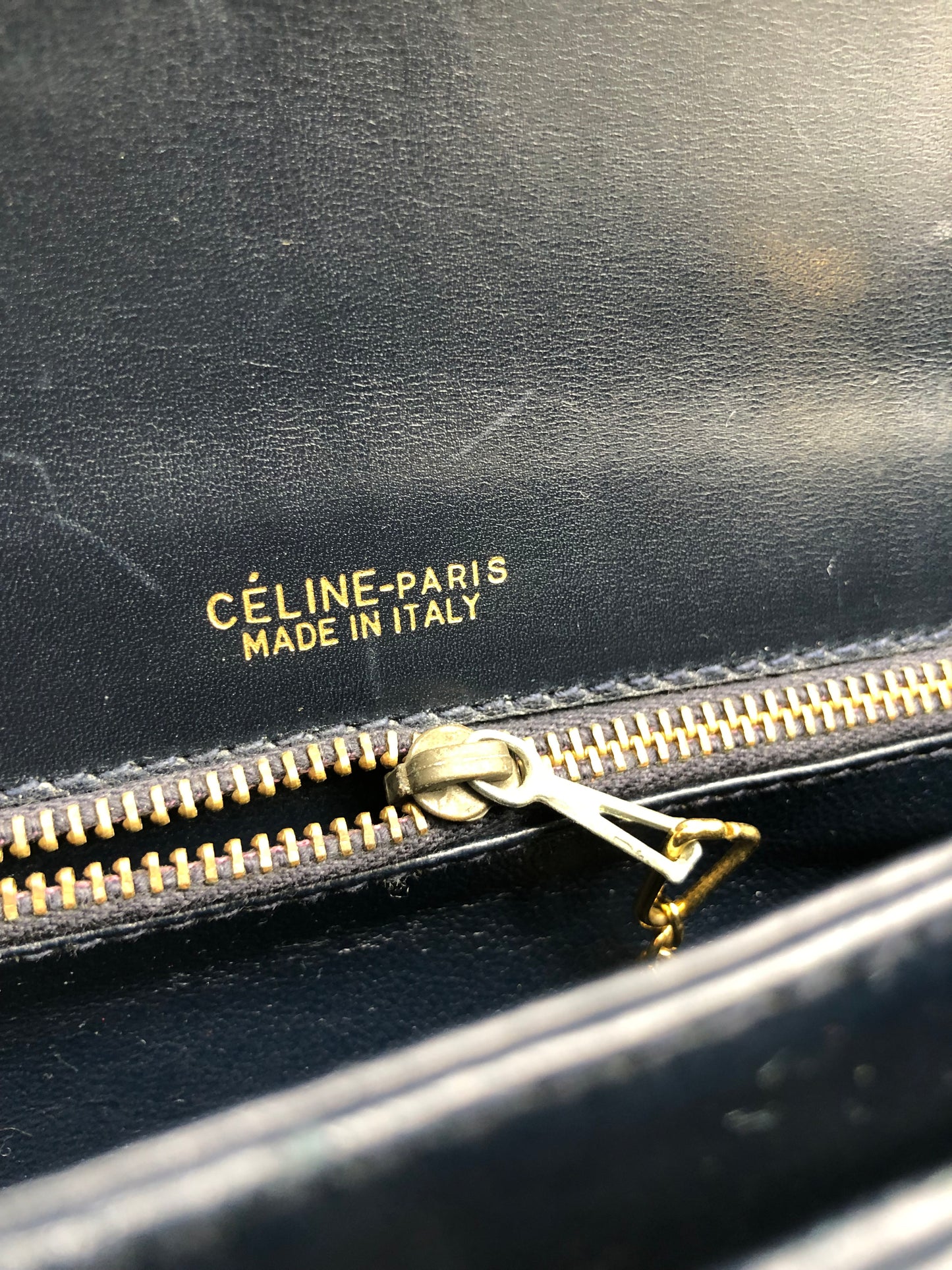 Authentic Celine Vintage 1970s Navy Blue Horse Carriage Shoulder Bag