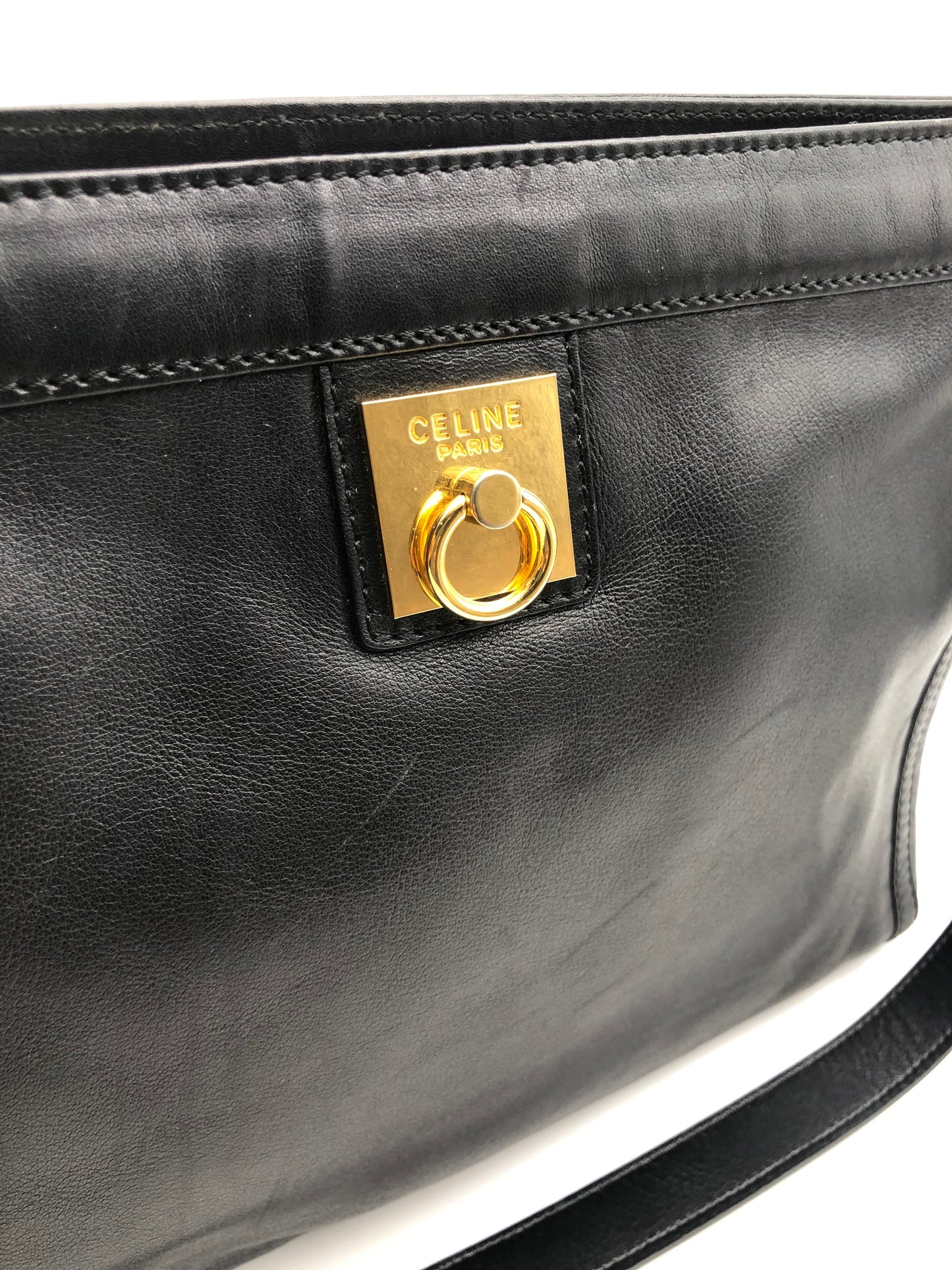 Authentic Celine Vintage Black Leather Clutch