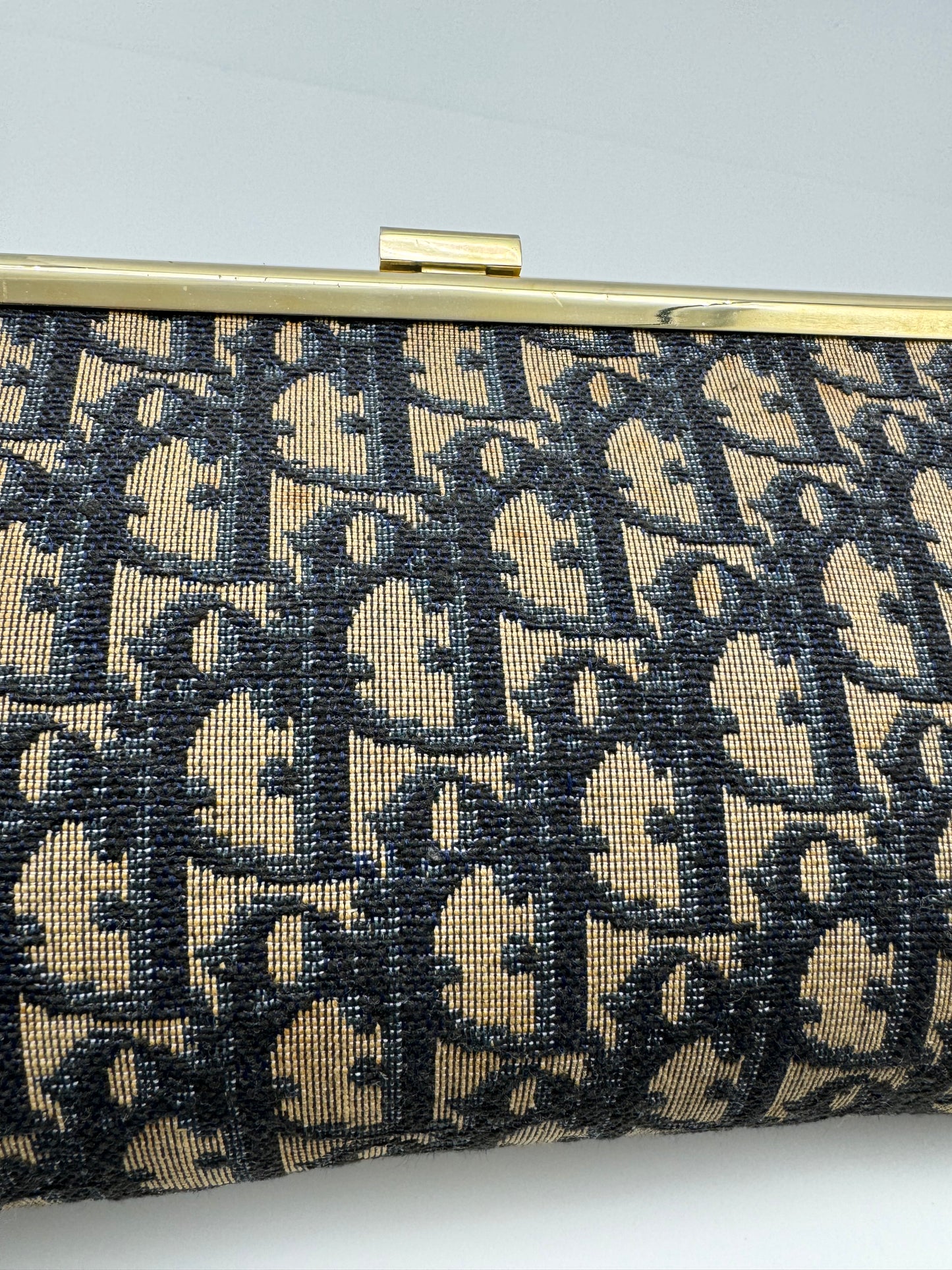 Authentic Dior Navy Blue Trotter Kiss-Lock Vintage Clutch Added Strap