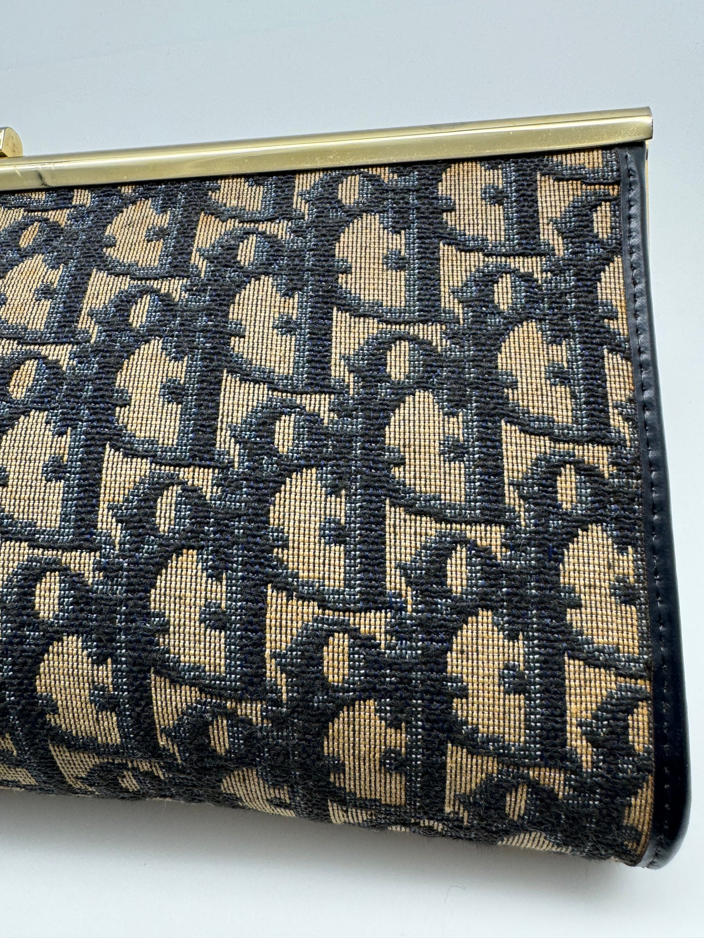 Authentic Dior Navy Blue Trotter Kiss-Lock Vintage Clutch Added Strap