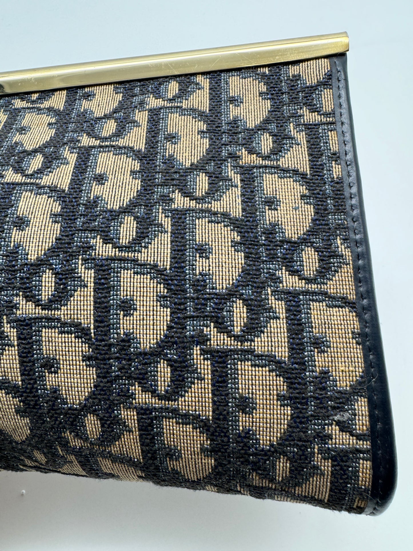 Authentic Dior Navy Blue Trotter Kiss-Lock Vintage Clutch Added Strap