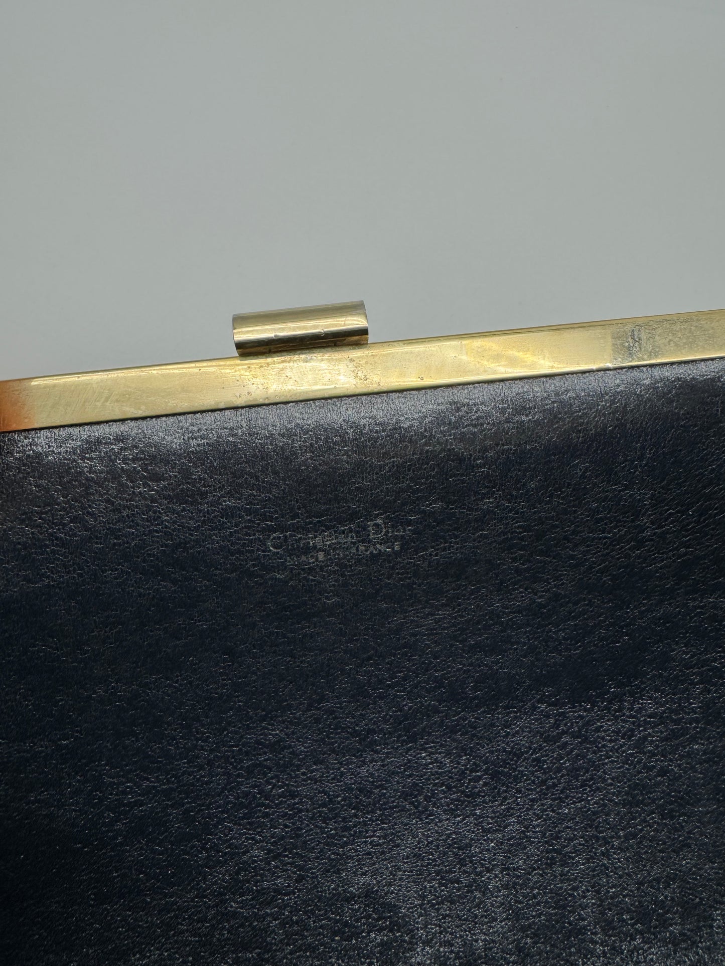 Authentic Dior Navy Blue Trotter Kiss-Lock Vintage Clutch Added Strap