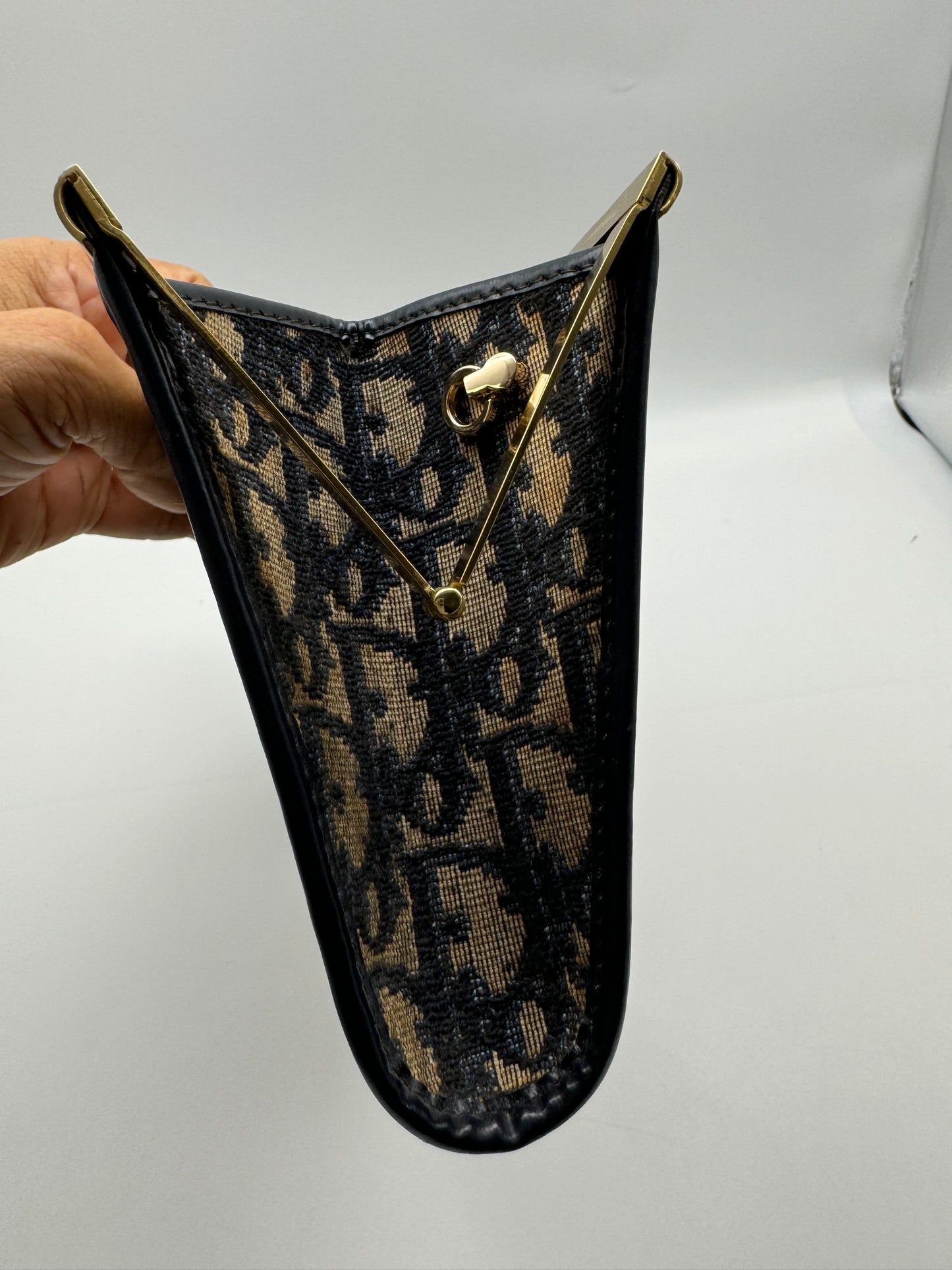 Authentic Dior Navy Blue Trotter Kiss-Lock Vintage Clutch Added Strap