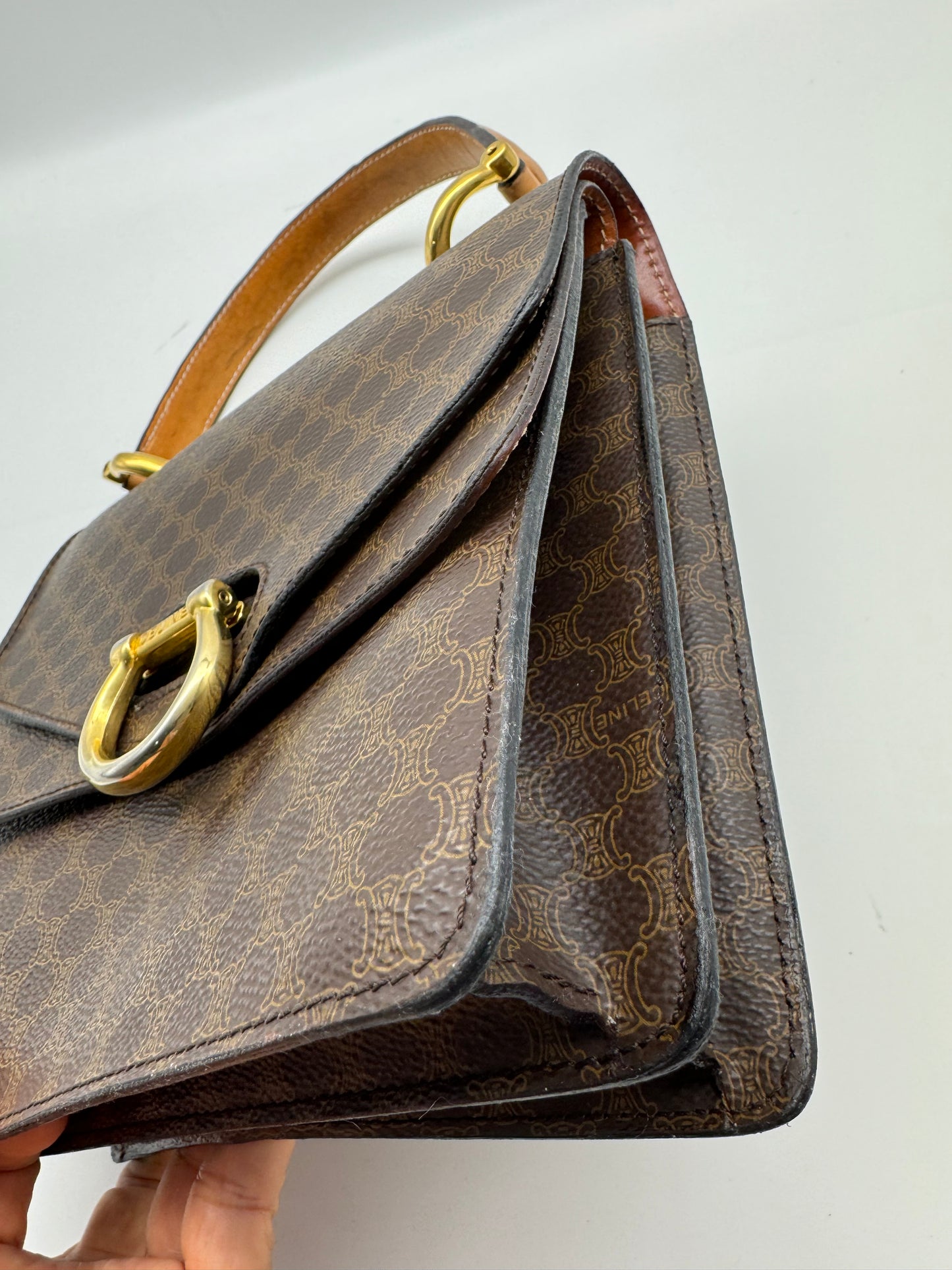Authentic Celine Vintage Brown Macadam Handbag