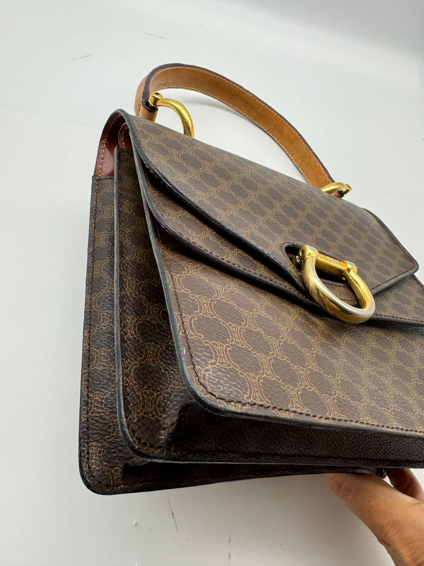 Authentic Celine Vintage Brown Macadam Handbag