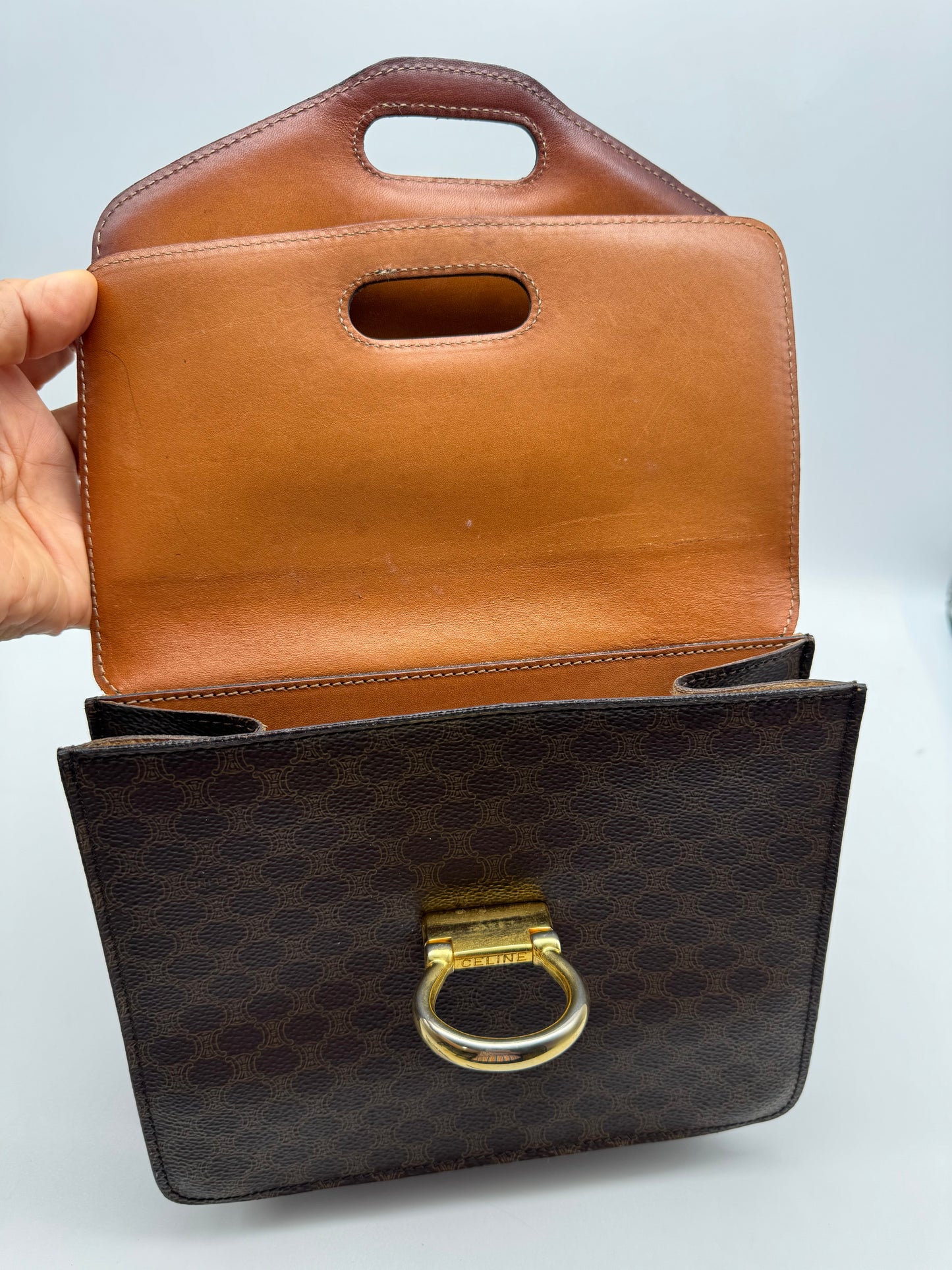 Authentic Celine Vintage Brown Macadam Handbag