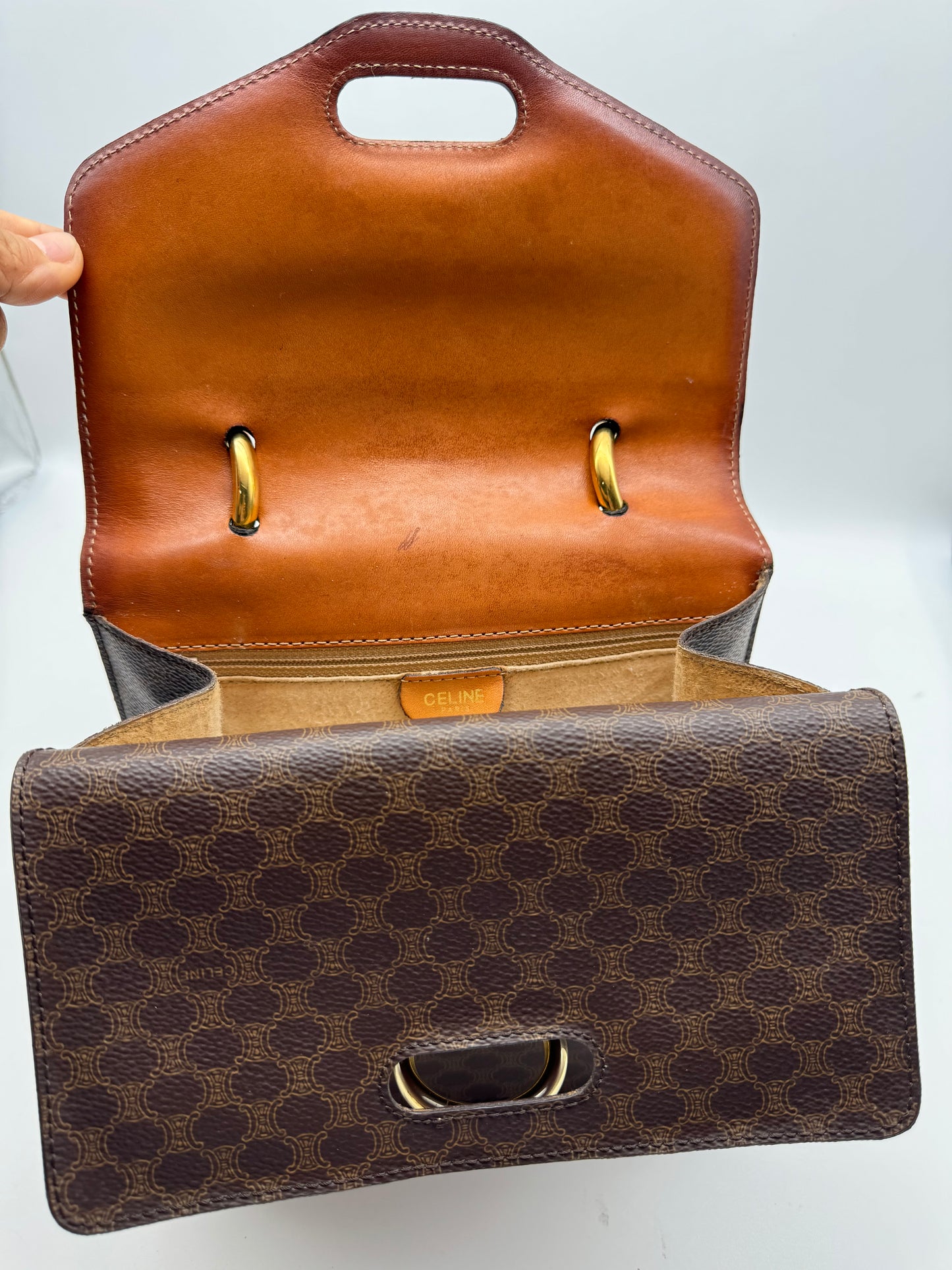 Authentic Celine Vintage Brown Macadam Handbag
