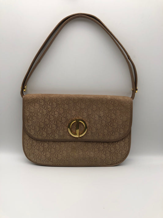 Authentic Christian Dior Brown Suede Trotter Shoulder/Crossbody Bag