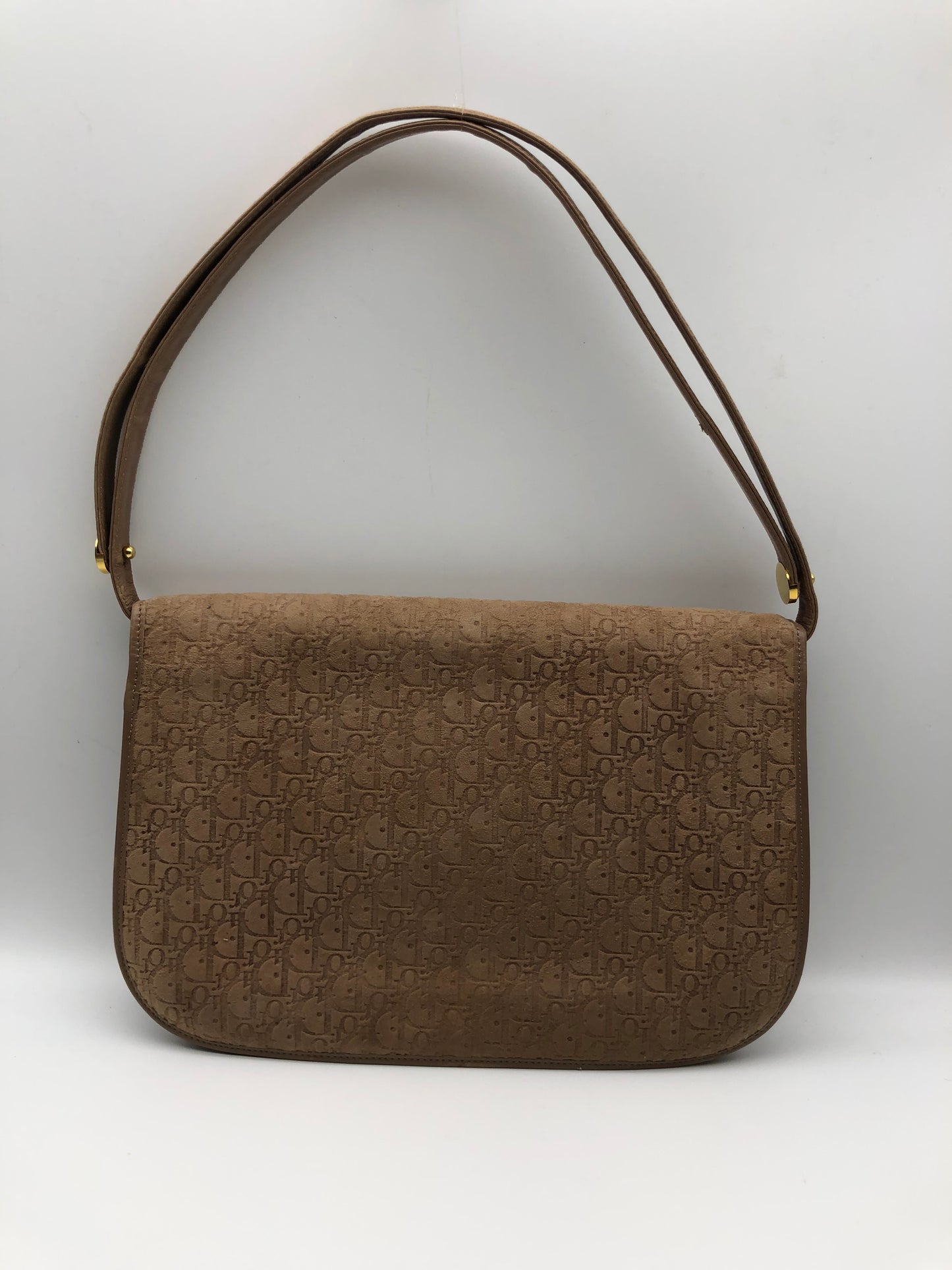 Authentic Christian Dior Brown Suede Trotter Shoulder/Crossbody Bag