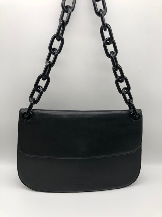 Authentic Prada Baguette Black Leather Acrylic Chain Strap Shoulder Bag